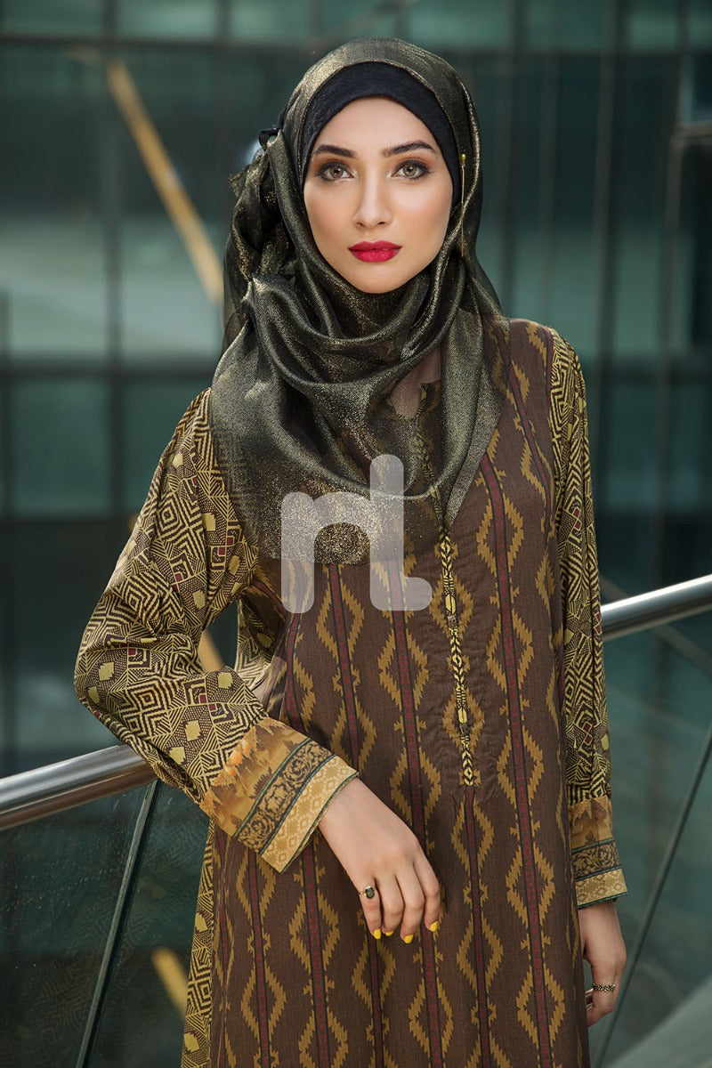 DSW18-04 Brown Printed Stitched Lawn Jalabiya - 1PC - Nishat Linen UAE
