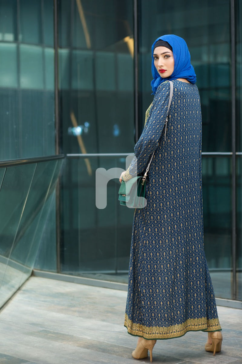 DSW18-11 Blue Digital Printed Stitched Lawn Jalabiya - 1PC - Nishat Linen UAE