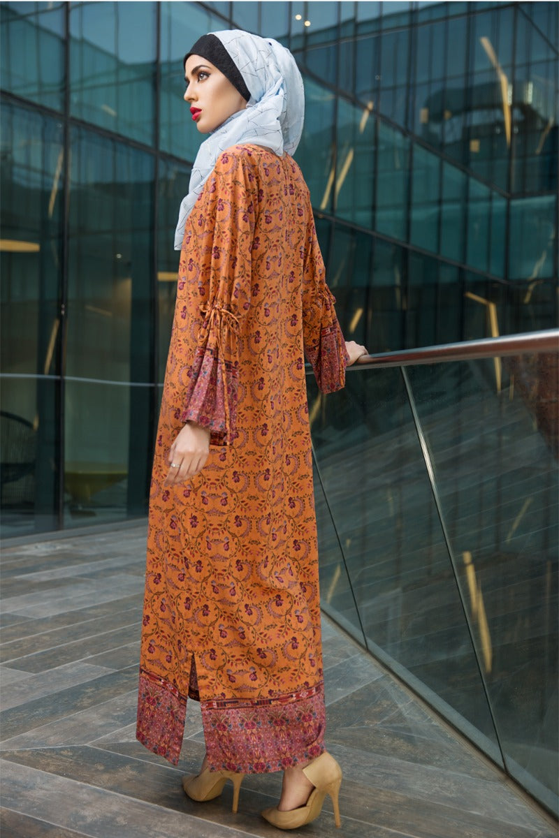 DSW18-18 Orange Digital Printed Stitched Lawn Jalabiya - 1PC - Nishat Linen UAE
