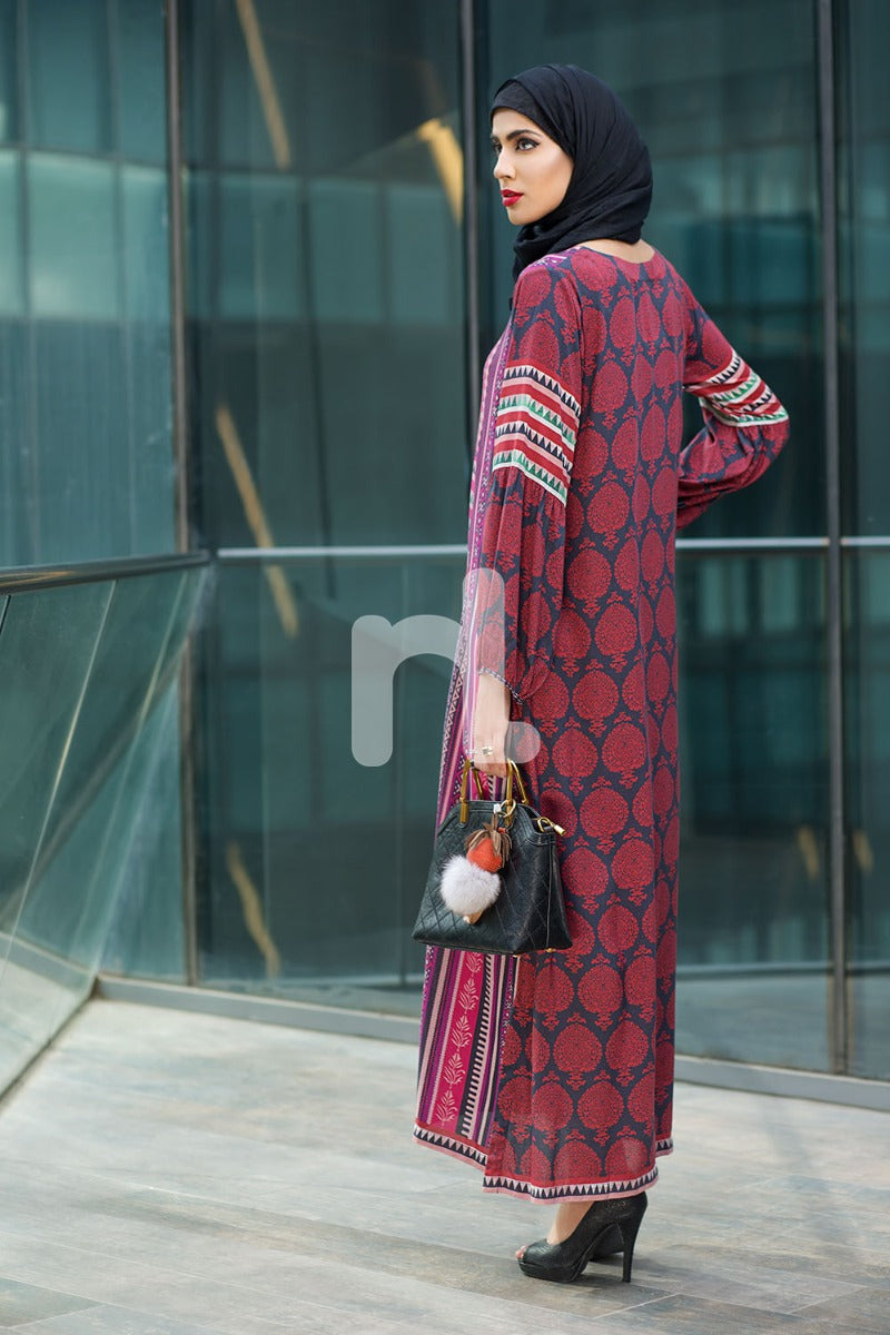 DSW18-26 Pink Digital Printed Stitched Lawn Jalabiya - 1PC - Nishat Linen UAE