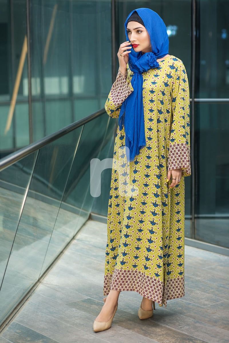 DSW19-29 Yellow Digital Printed Stitched Jalabiya – 1PC - Nishat Linen UAE