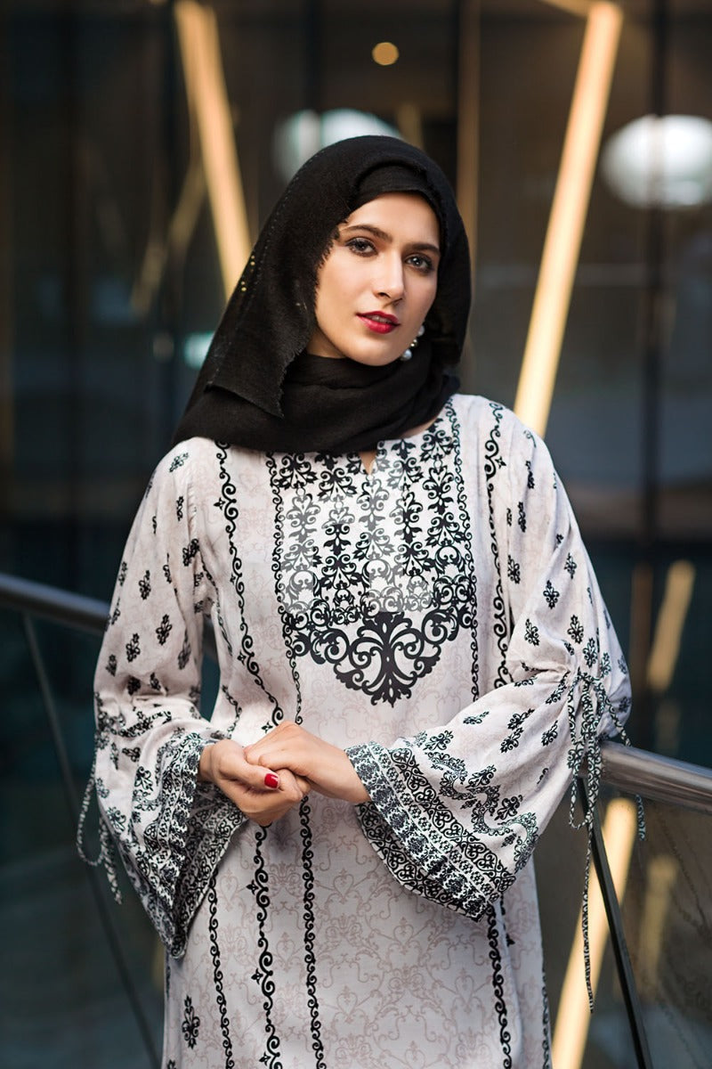 DSW19-52 Off White Digital Printed Stitched Lawn Jalabiya – 1PC - Nishat Linen UAE