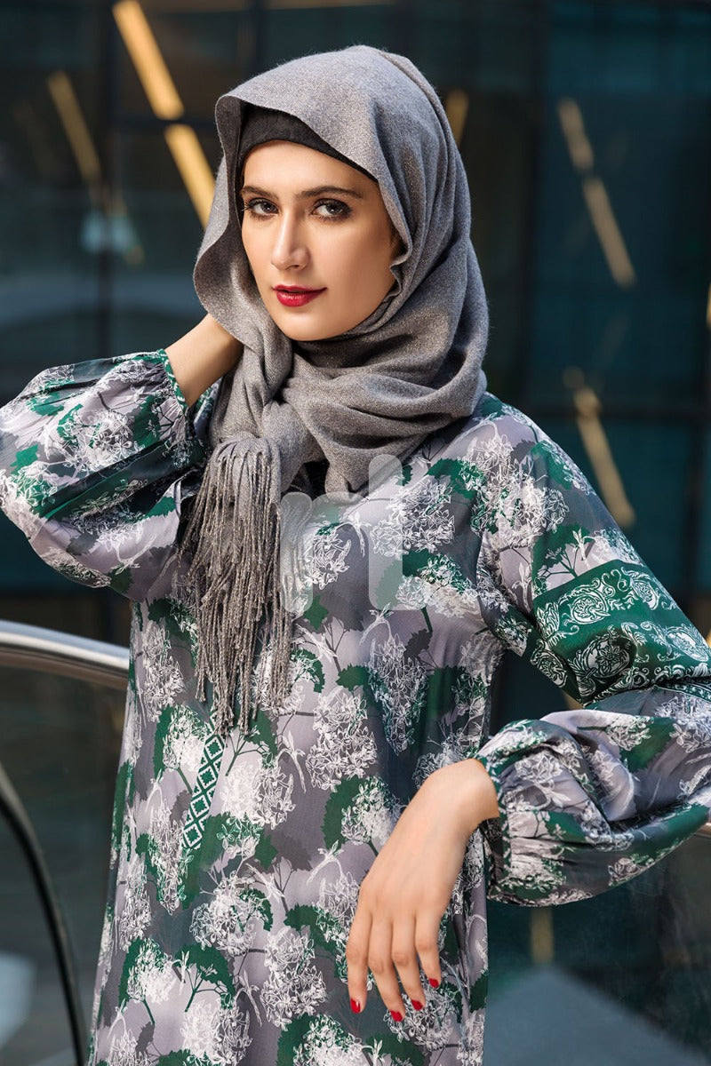 DSW19-53 Grey Digital Printed Stitched Lawn Jalabiya – 1PC - Nishat Linen UAE