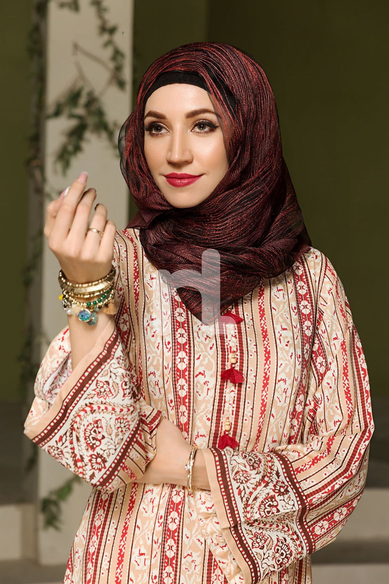 DSW19-84 Peach Digital Printed Stitched Jalabiya – 1PC - Nishat Linen UAE