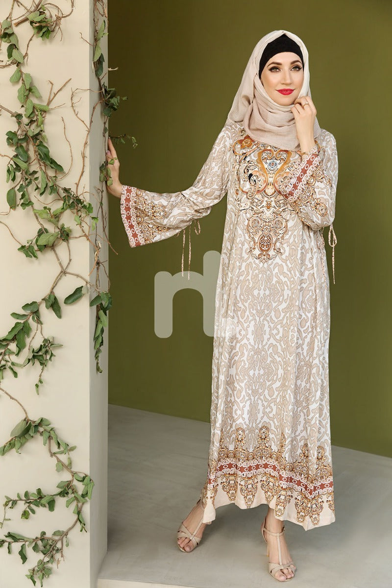 DSW19-85 Brown Digital Printed Stitched Jalabiya – 1PC - Nishat Linen UAE