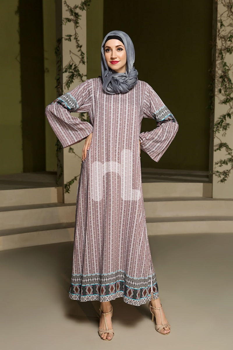 DSW19-92 Maroon Digital Printed Stitched Jalabiya – 1PC - Nishat Linen UAE