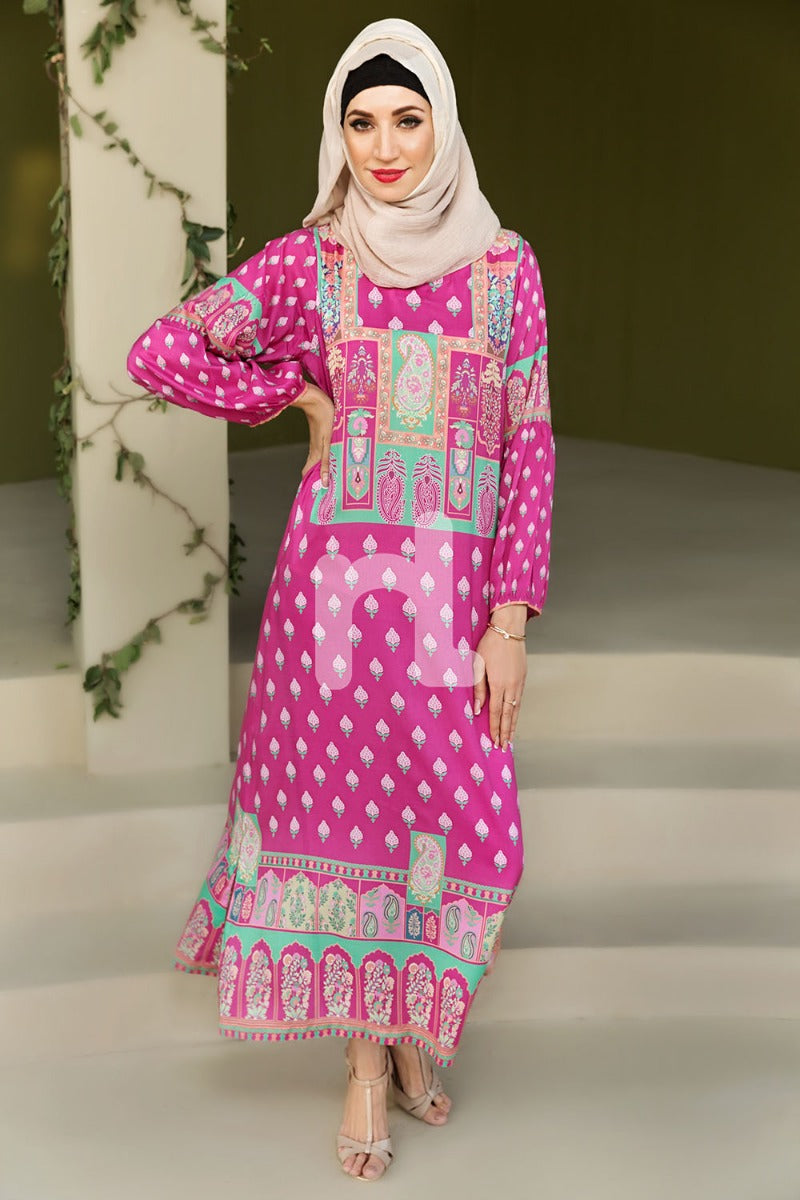 DSW19-94 Pink Digital Printed Stitched Jalabiya – 1PC - Nishat Linen UAE