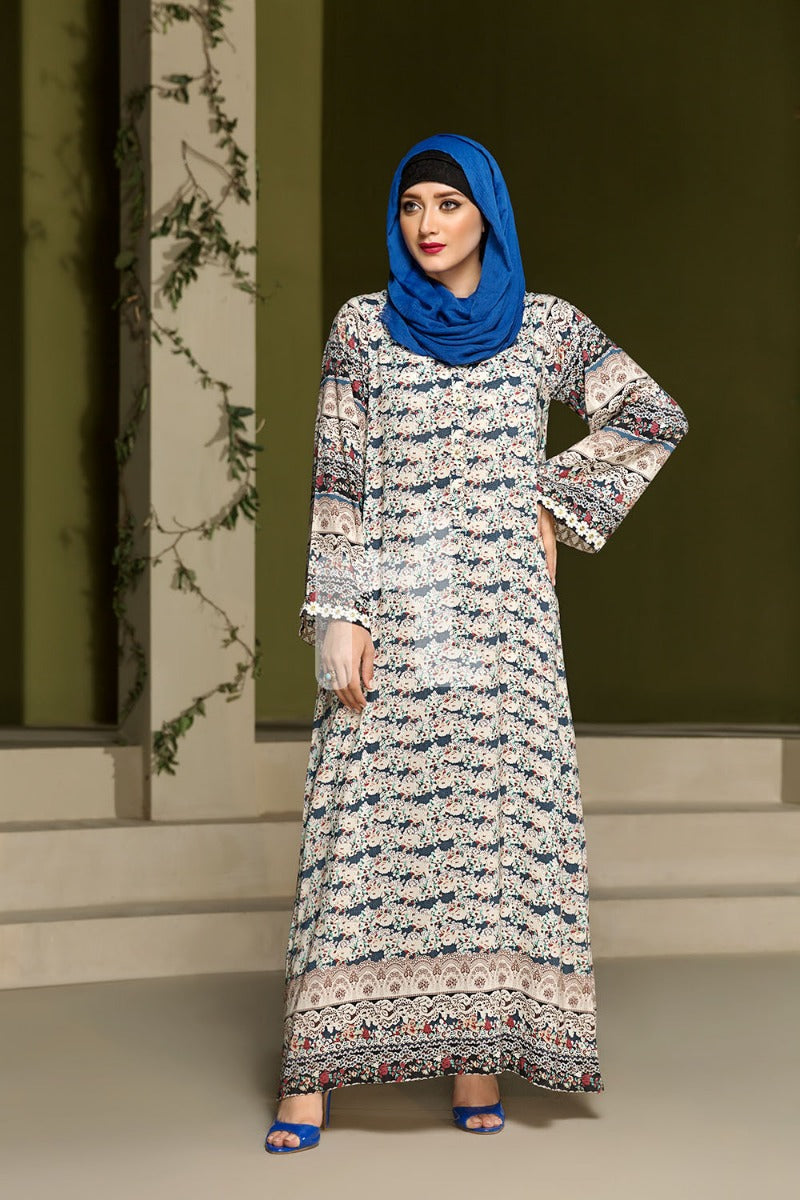 DSW19-97 Blue Digital Printed Stitched Jalabiya – 1PC - Nishat Linen UAE