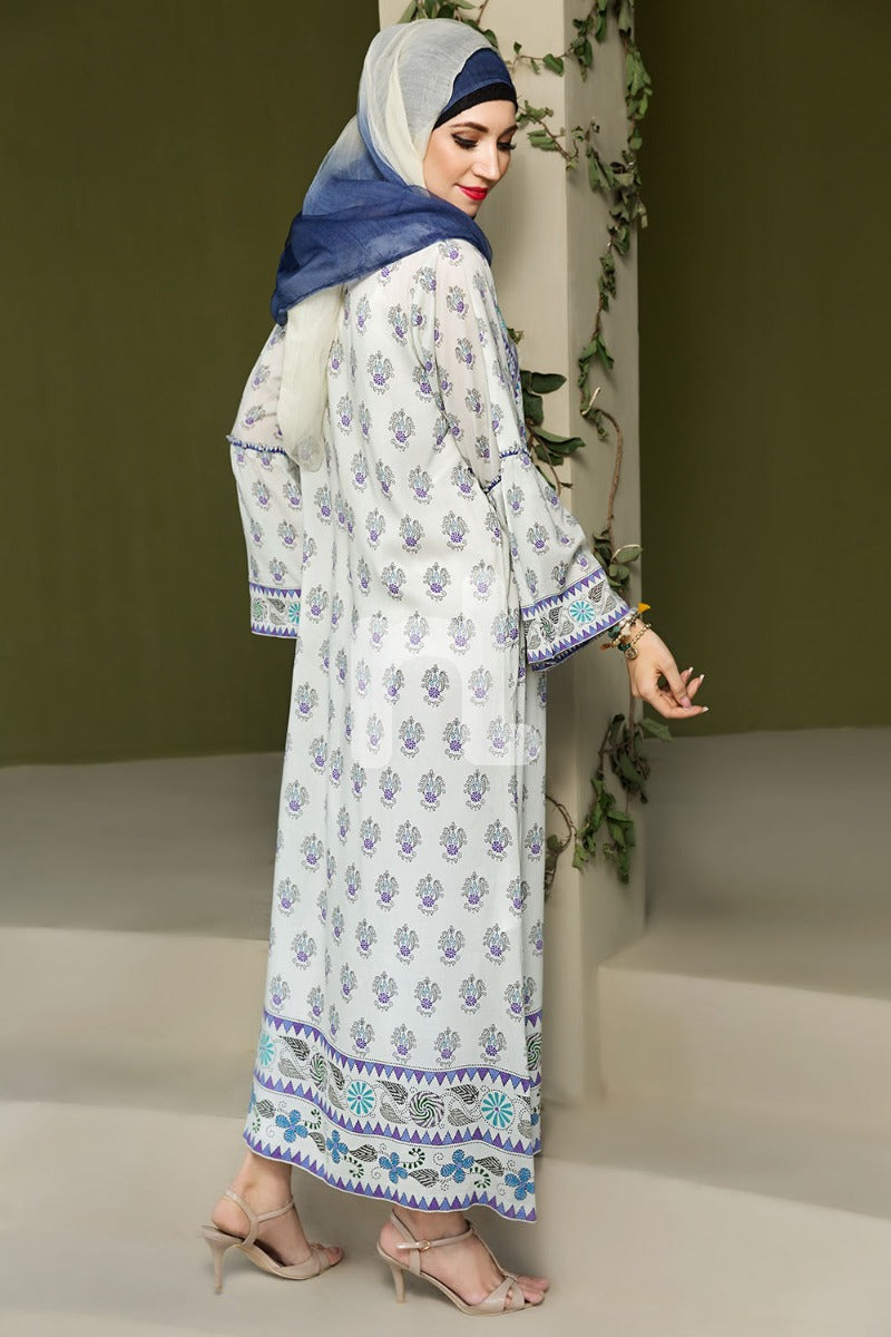 DSW19-98 White Digital Printed Stitched Jalabiya – 1PC - Nishat Linen UAE