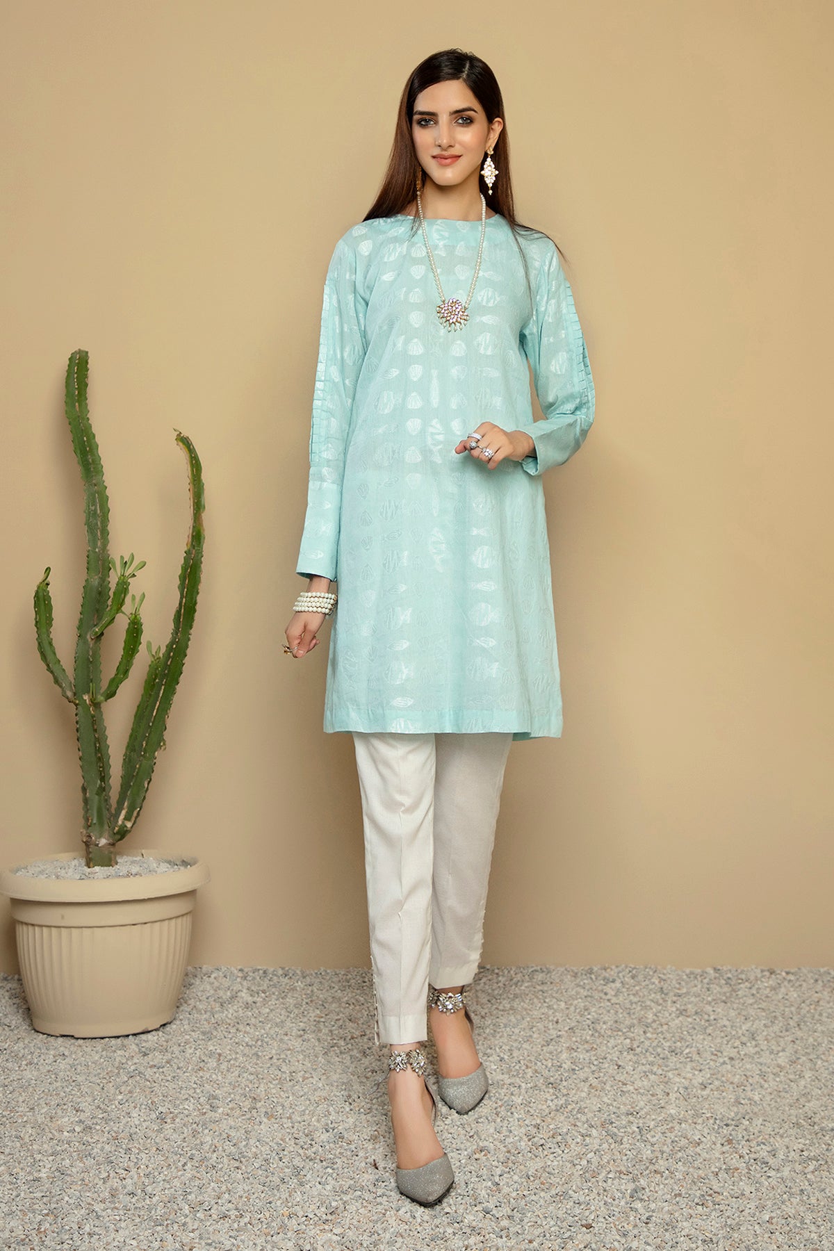 PS20-234-Cuffed Detailing Jacquard Shirt-1PC