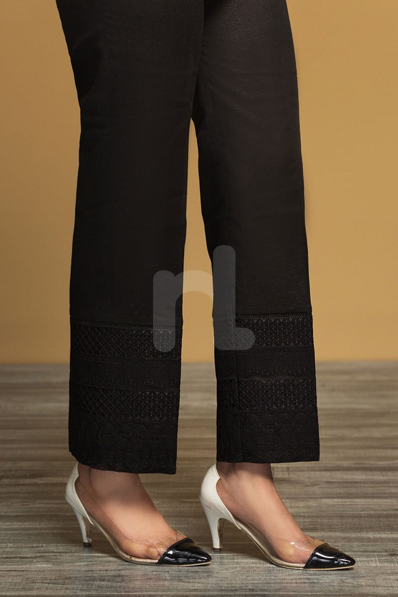 PW19-191 Black Dyed Embroidered Stitched Loose Straight Karandi Trouser for Women - Nishat Linen UAE
