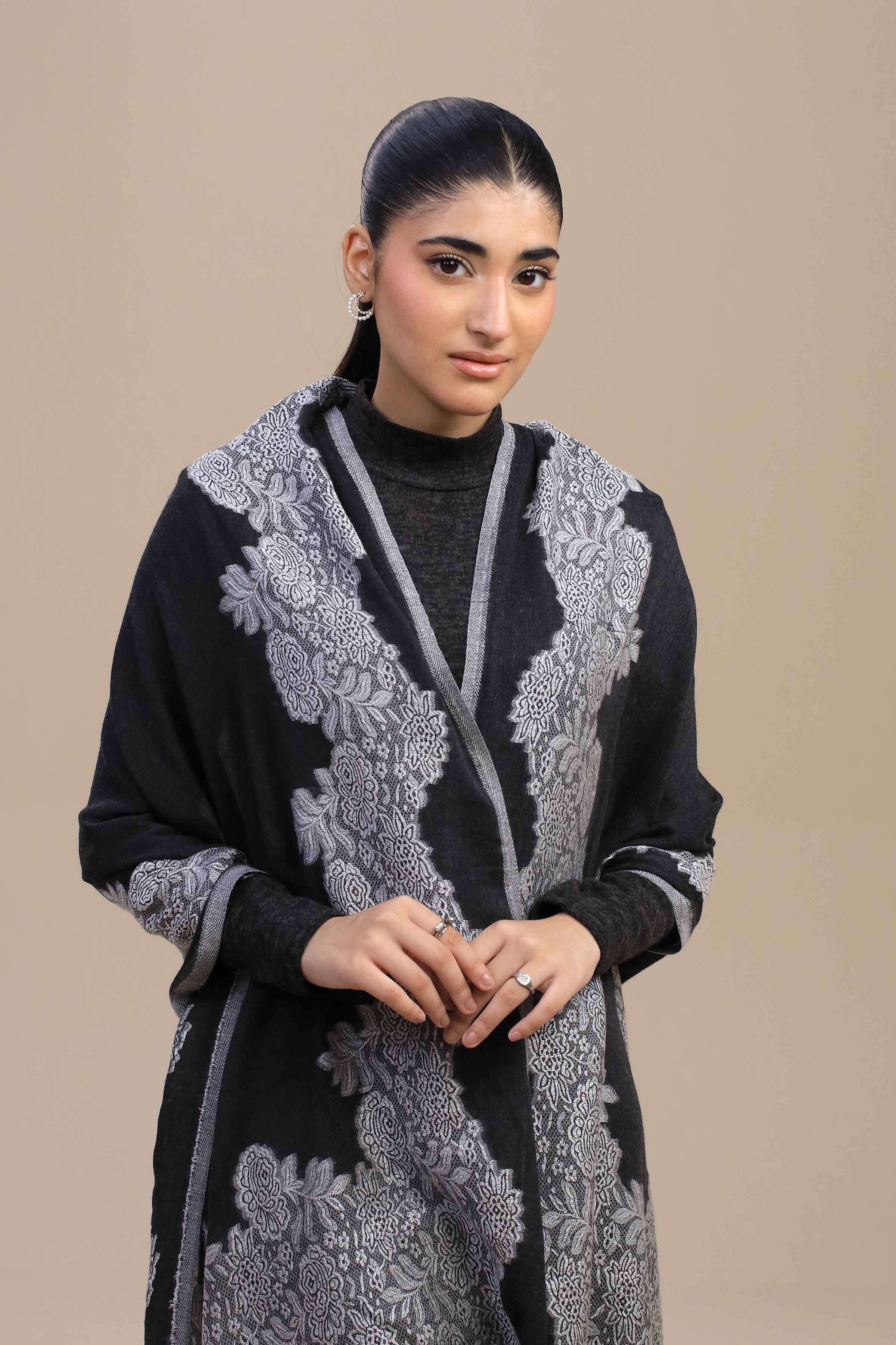 Nishat Linen UAE - Black Women Shawl - 443962103