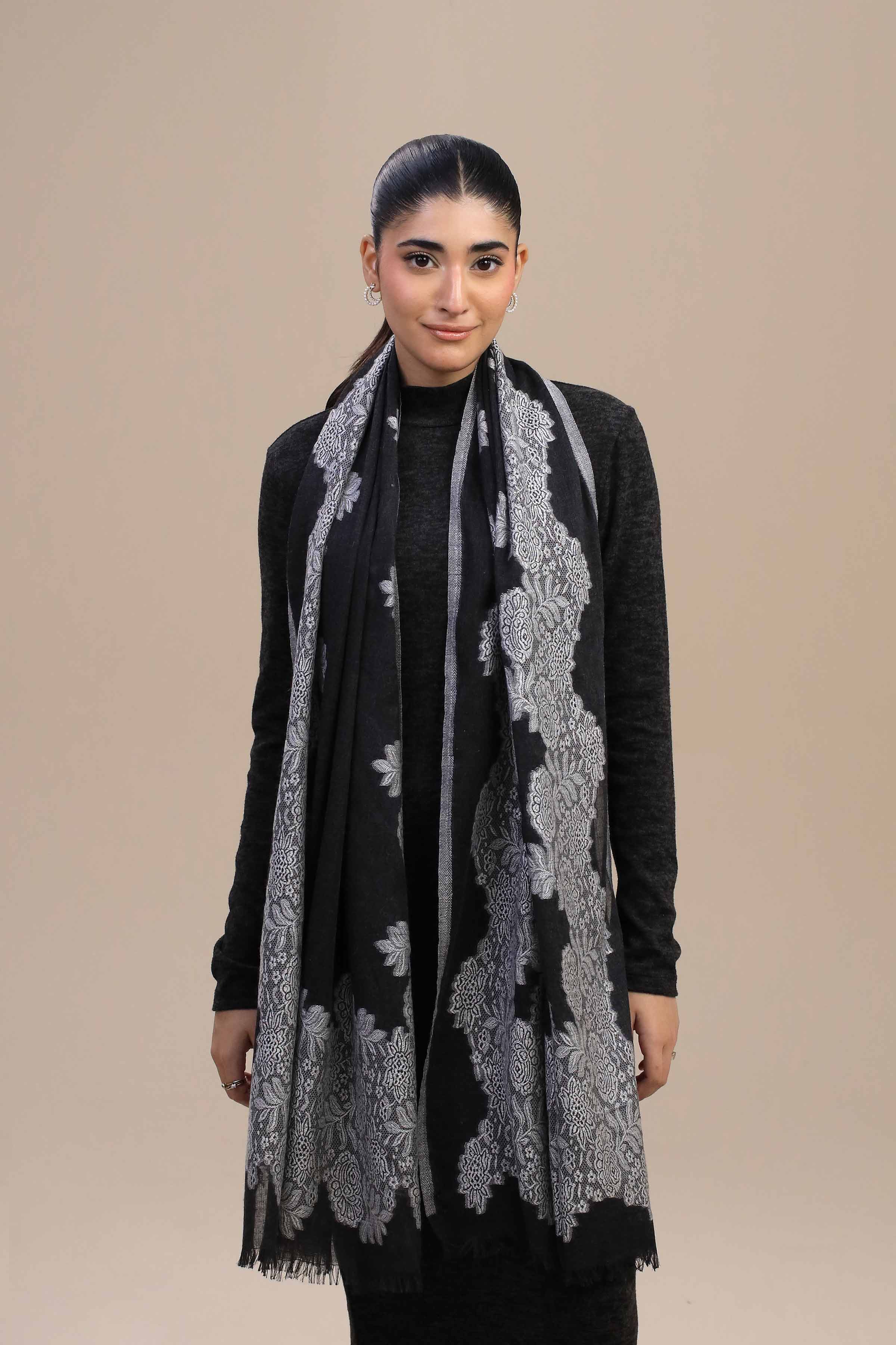 Nishat Linen UAE - Black Women Shawl - 443962103