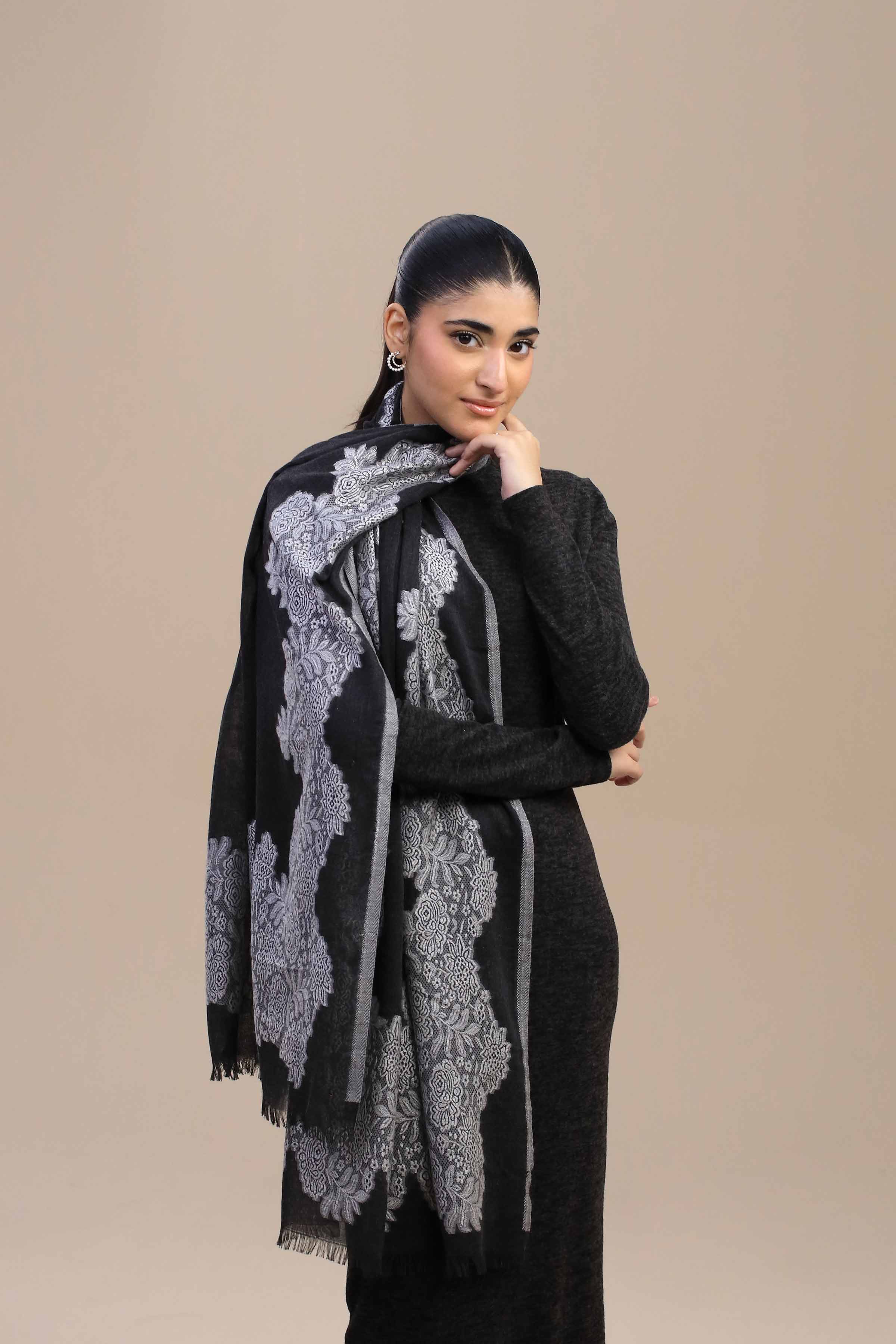 Nishat Linen UAE - Black Women Shawl - 443962103