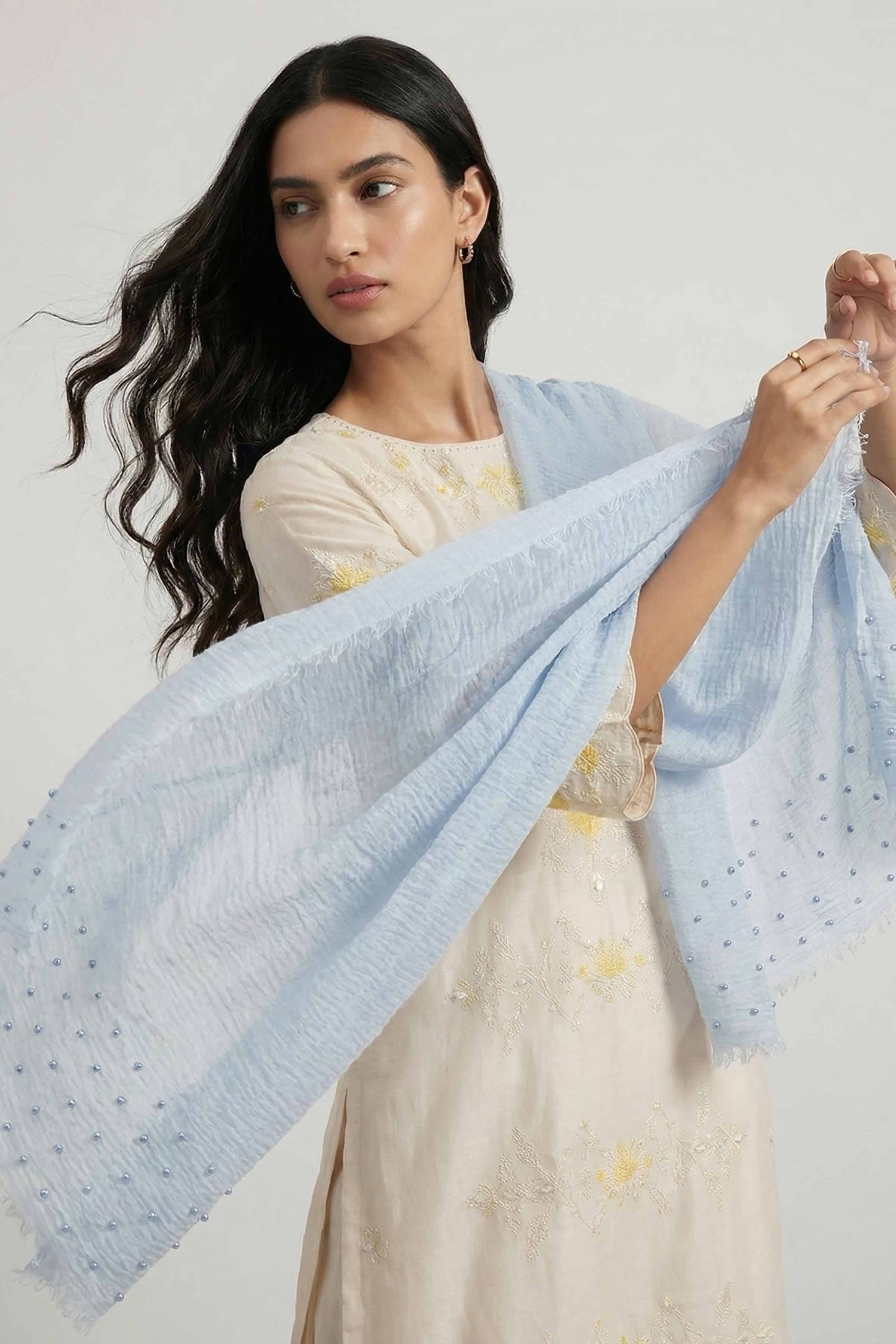 Light Blue Women Scarf - 447372110