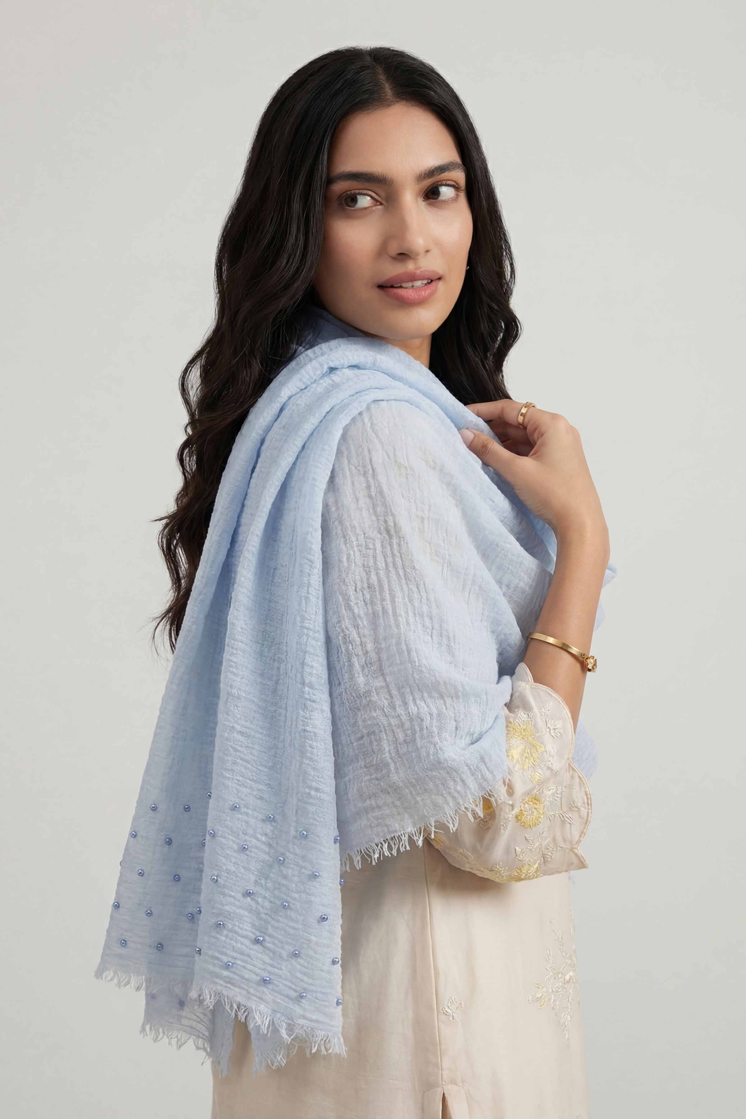 Light Blue Women Scarf - 447372110