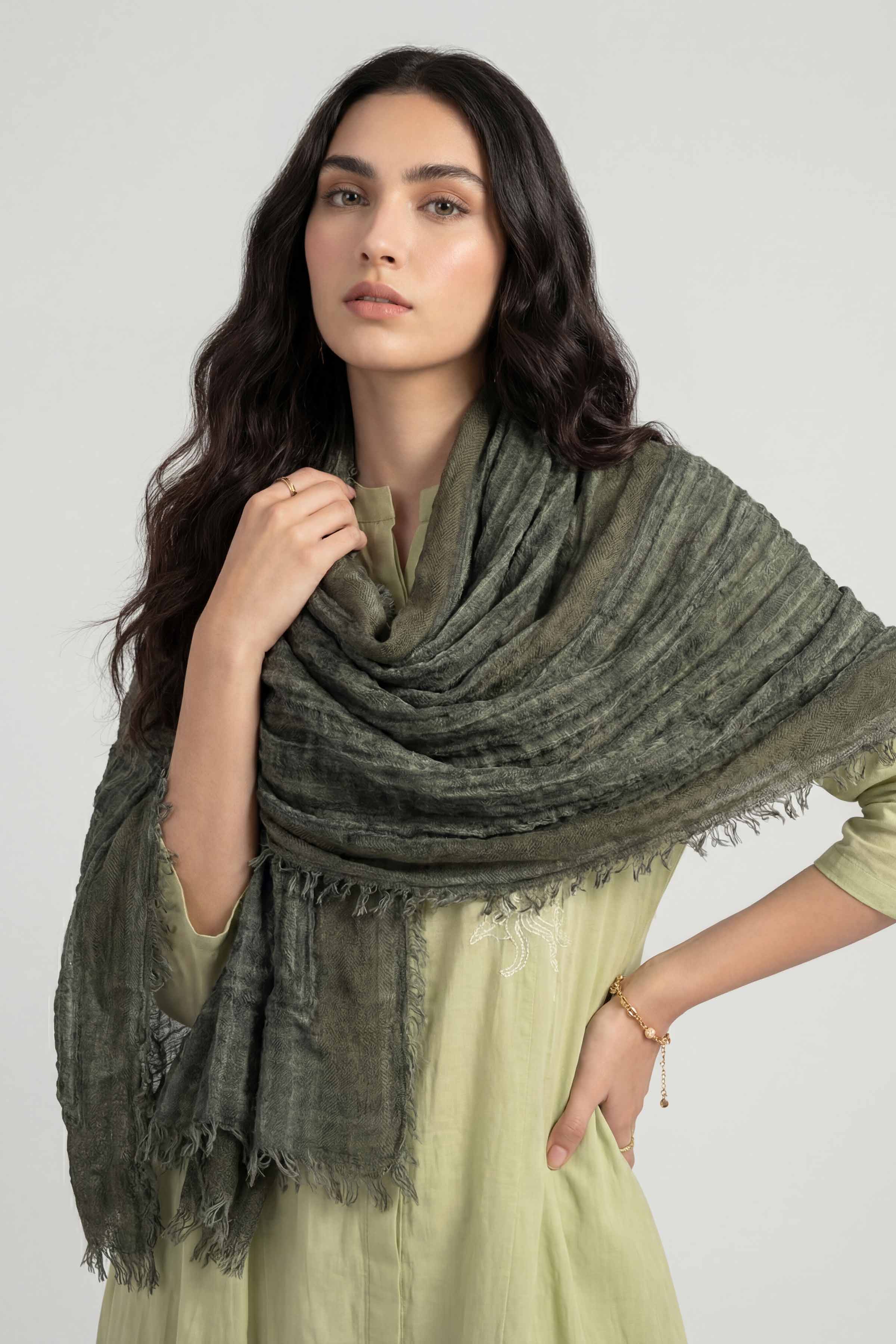 Dark Green Women Scarf - 447432104