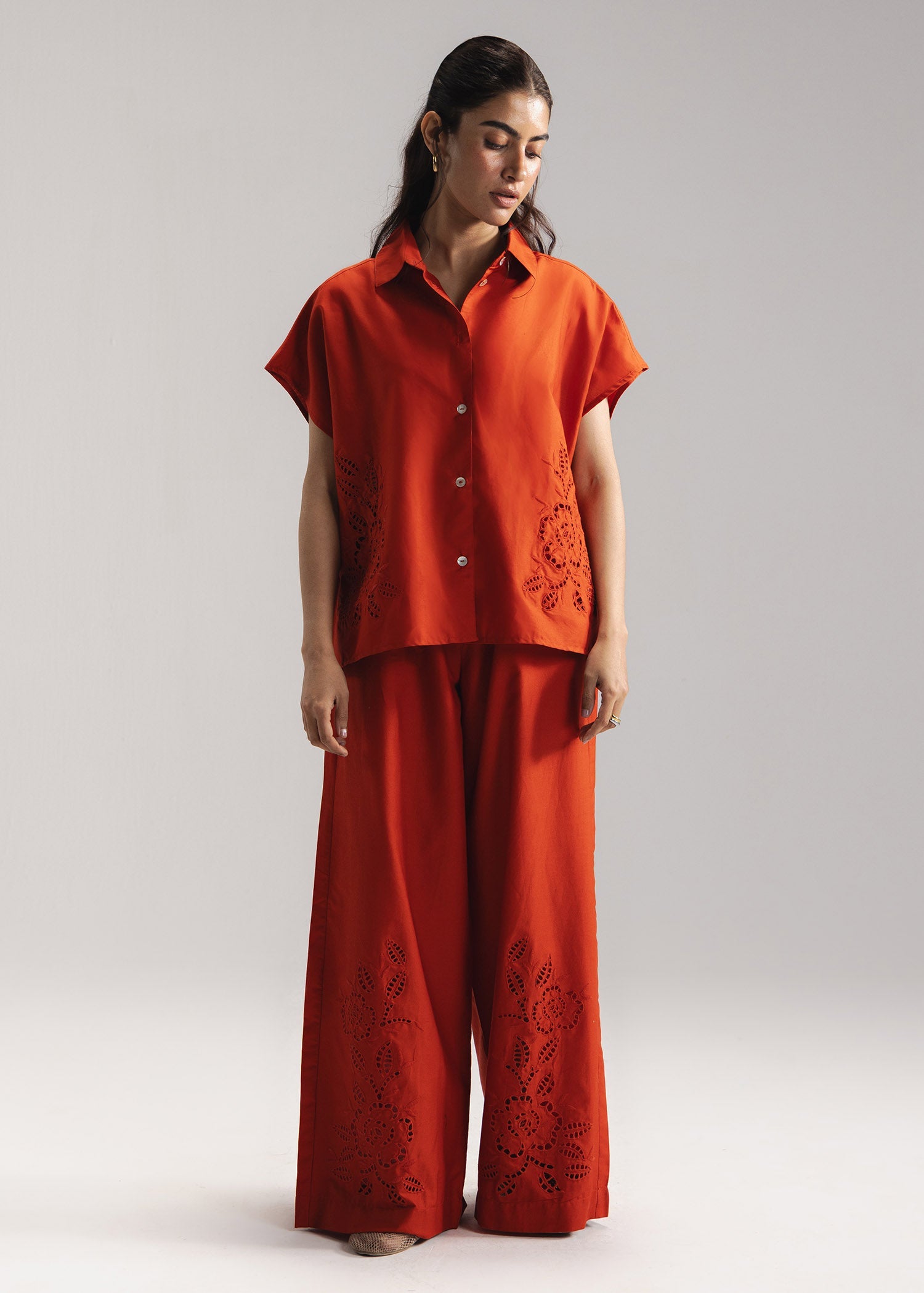 Schiffli Button Down Shirt- WS26-89