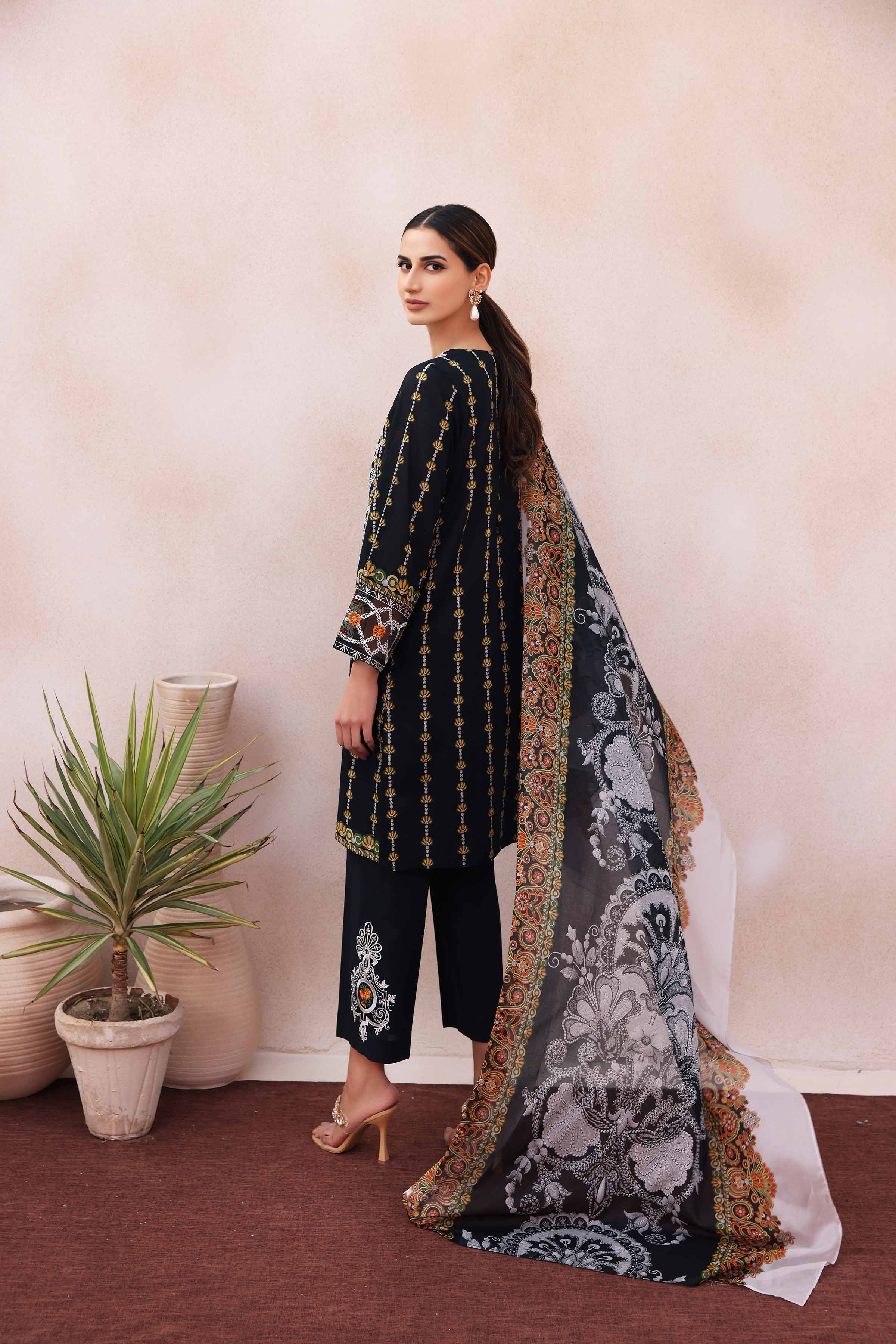 3 Piece - Printed Embroidered Suit - 42301081