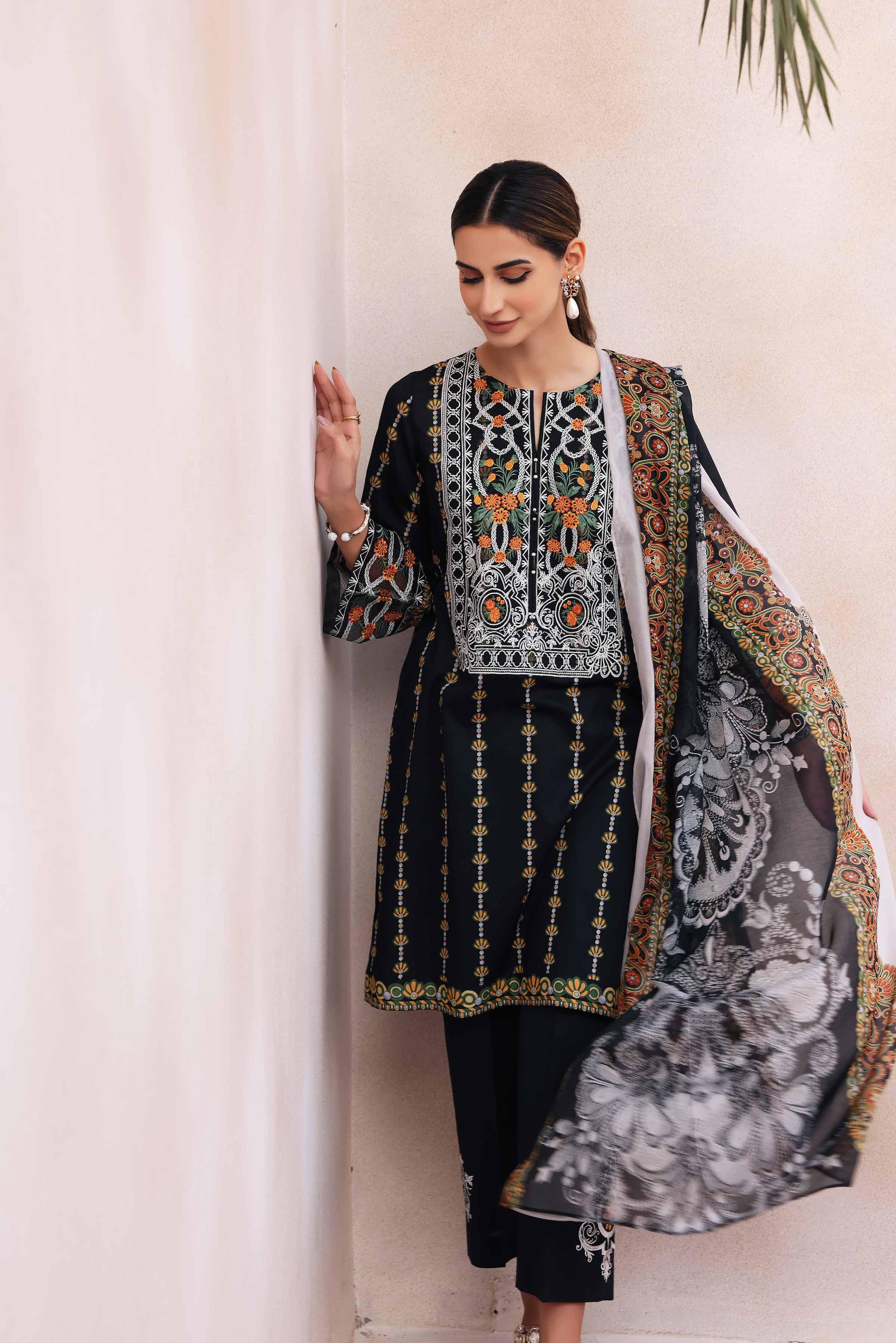 3 Piece - Printed Embroidered Suit - 42301081