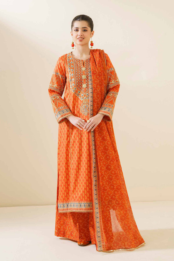 3 Piece - Printed Embroidered Suit - 42401704