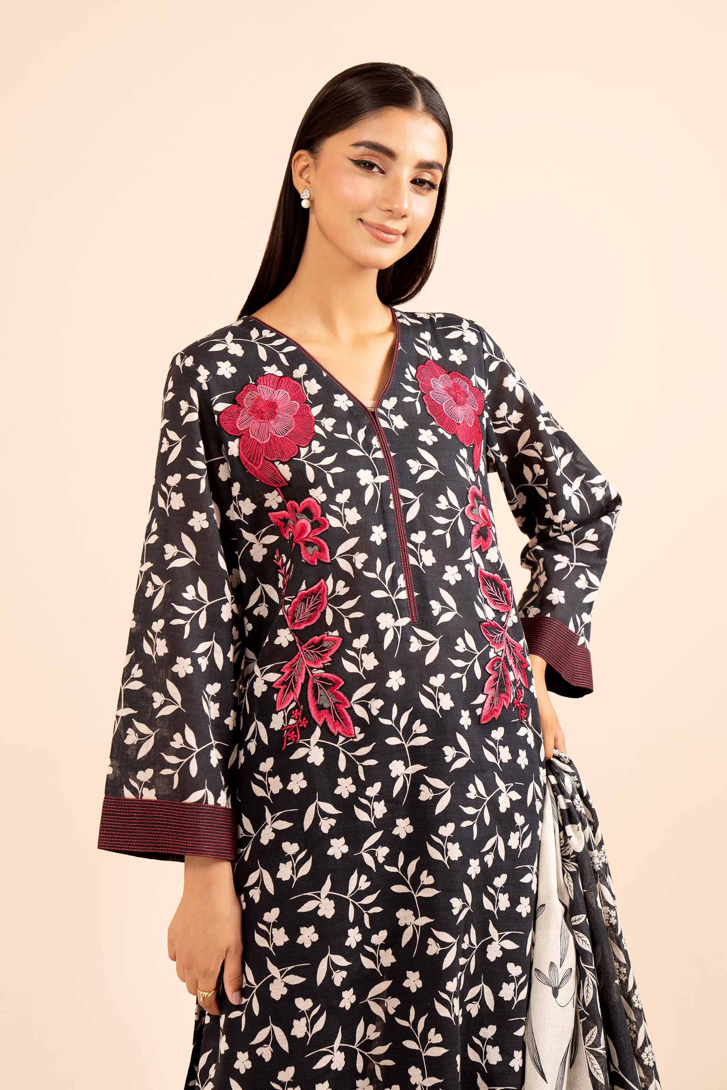 3 Piece - Printed Embroidered Suit - 42404123