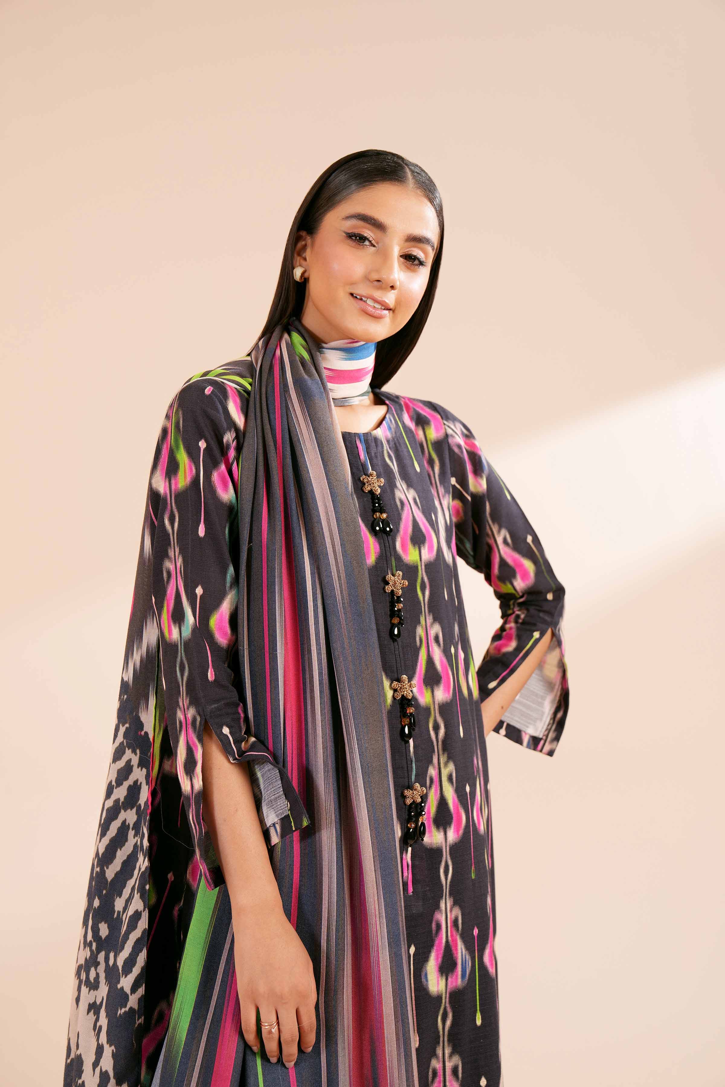 3 Piece - Printed Embroidered Suit - 42404198