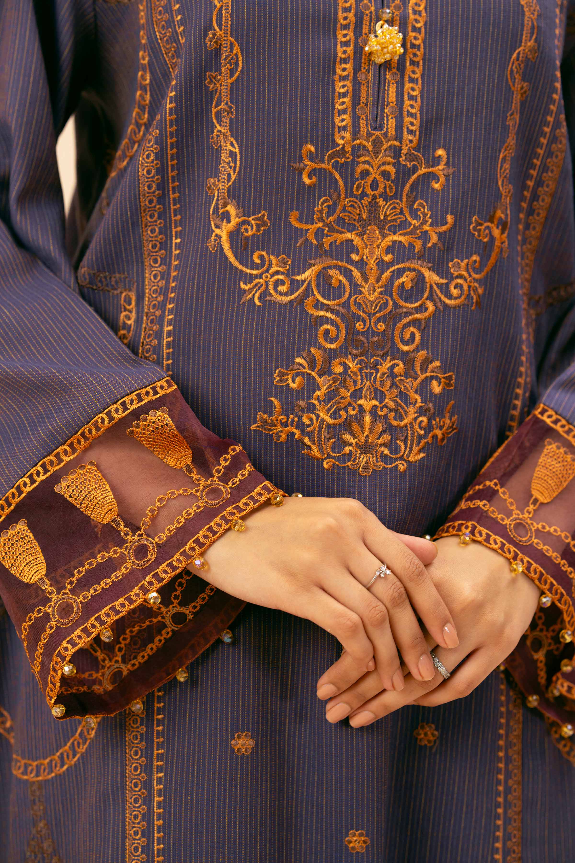 3 Piece - Yarn Dyed Embroidered Suit - 42404337