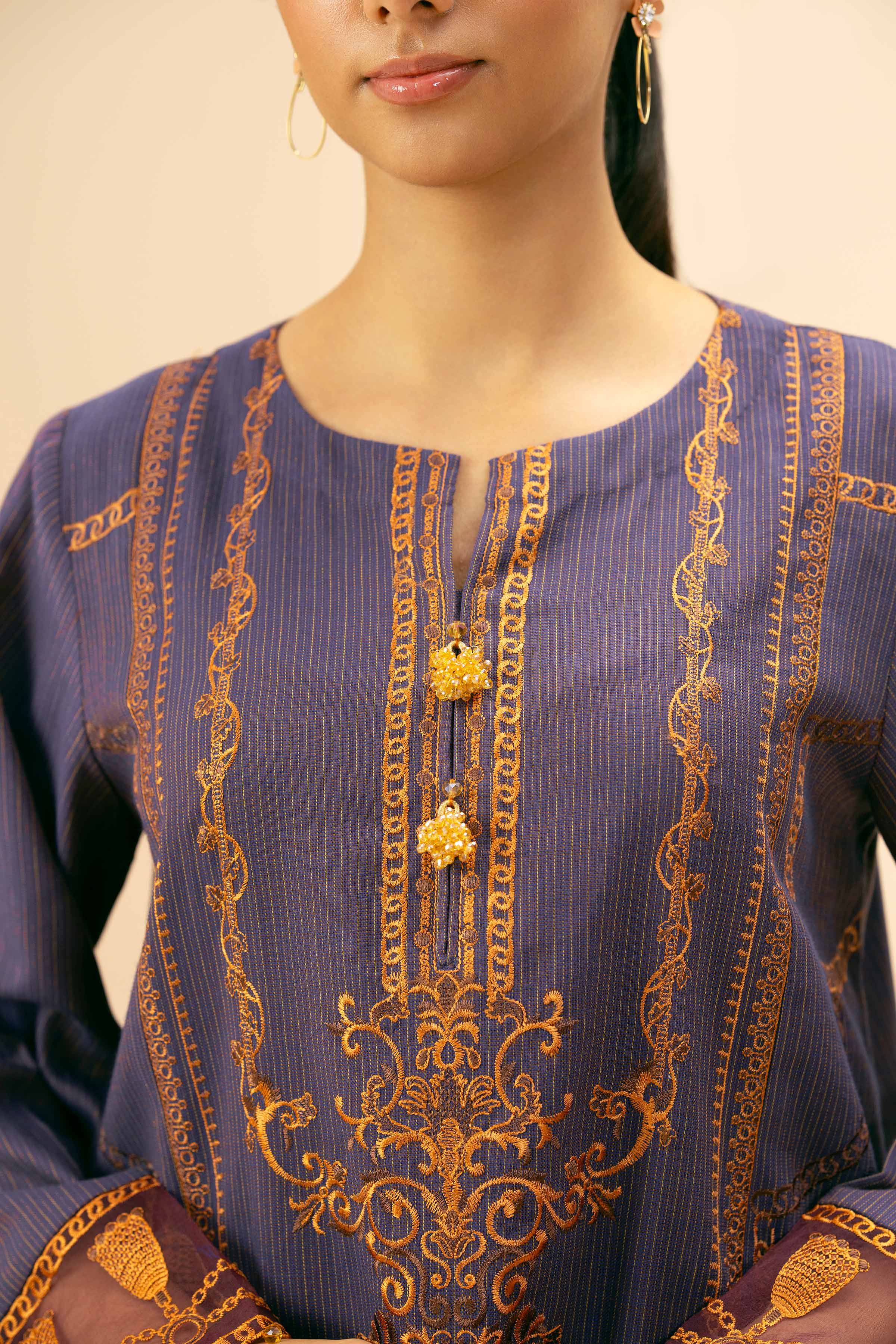 3 Piece - Yarn Dyed Embroidered Suit - 42404337