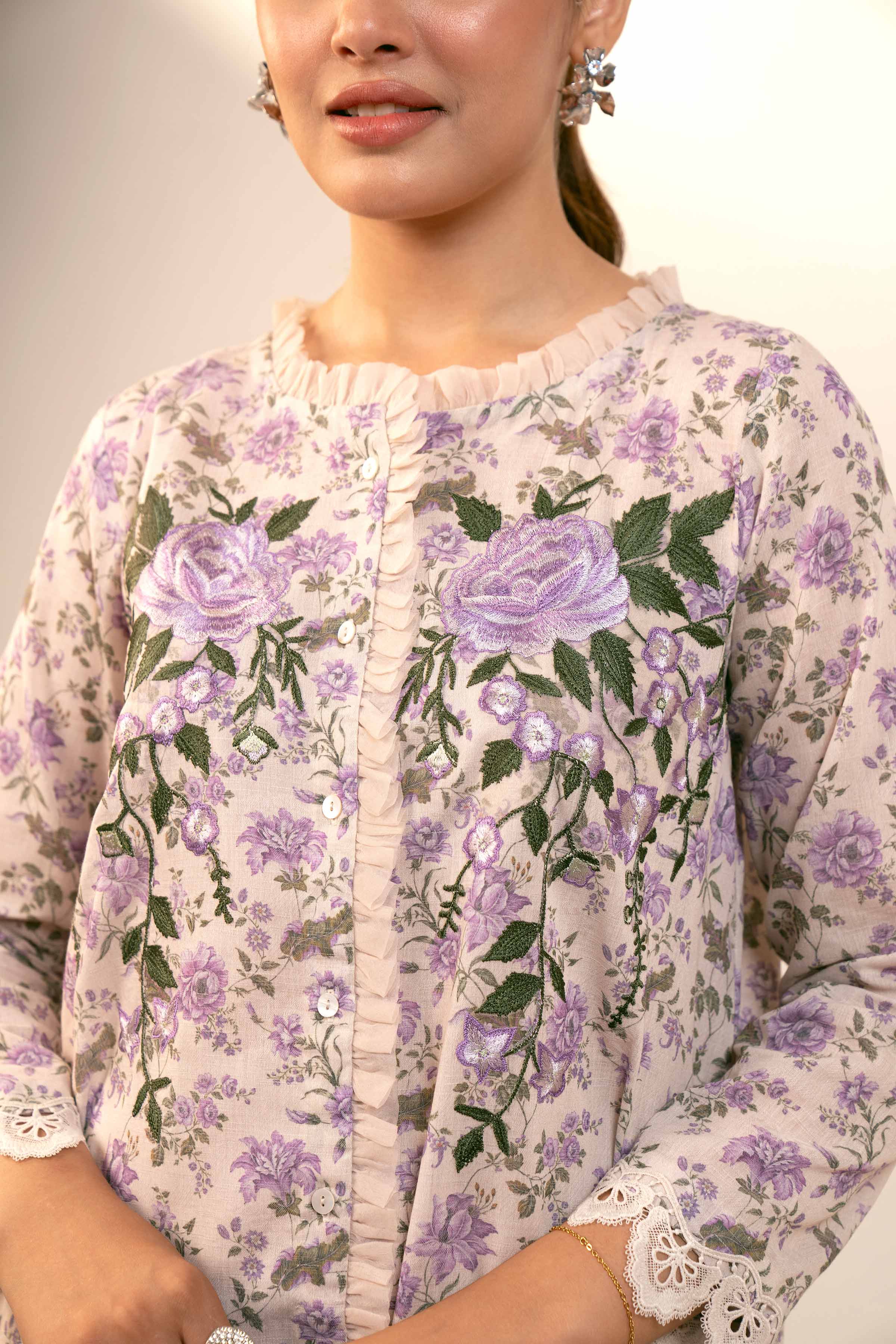 2 Piece - Digital Printed Embroidered Suit - 42404436