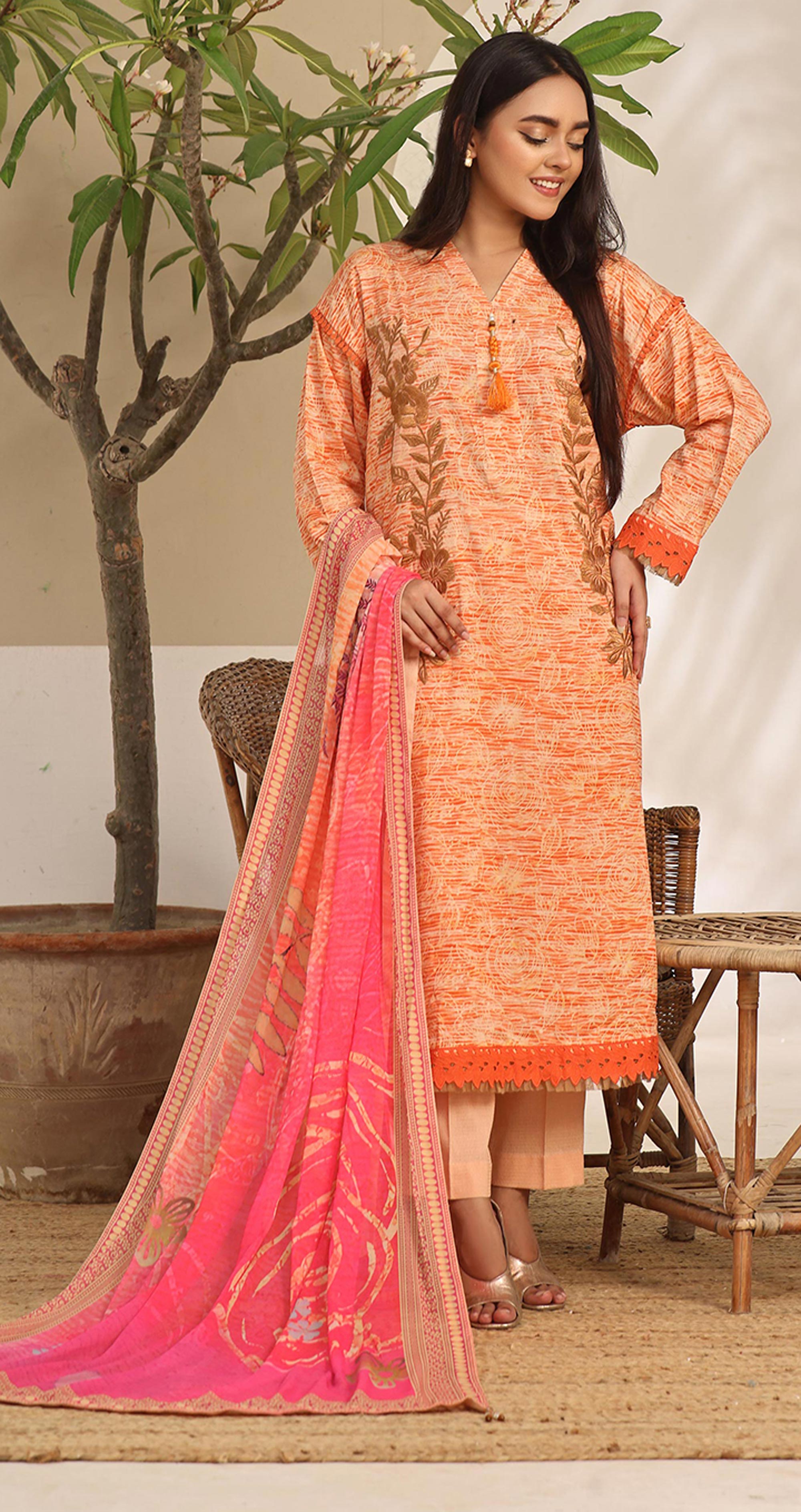 3 Piece - Printed Embroidered Suit - 42404468