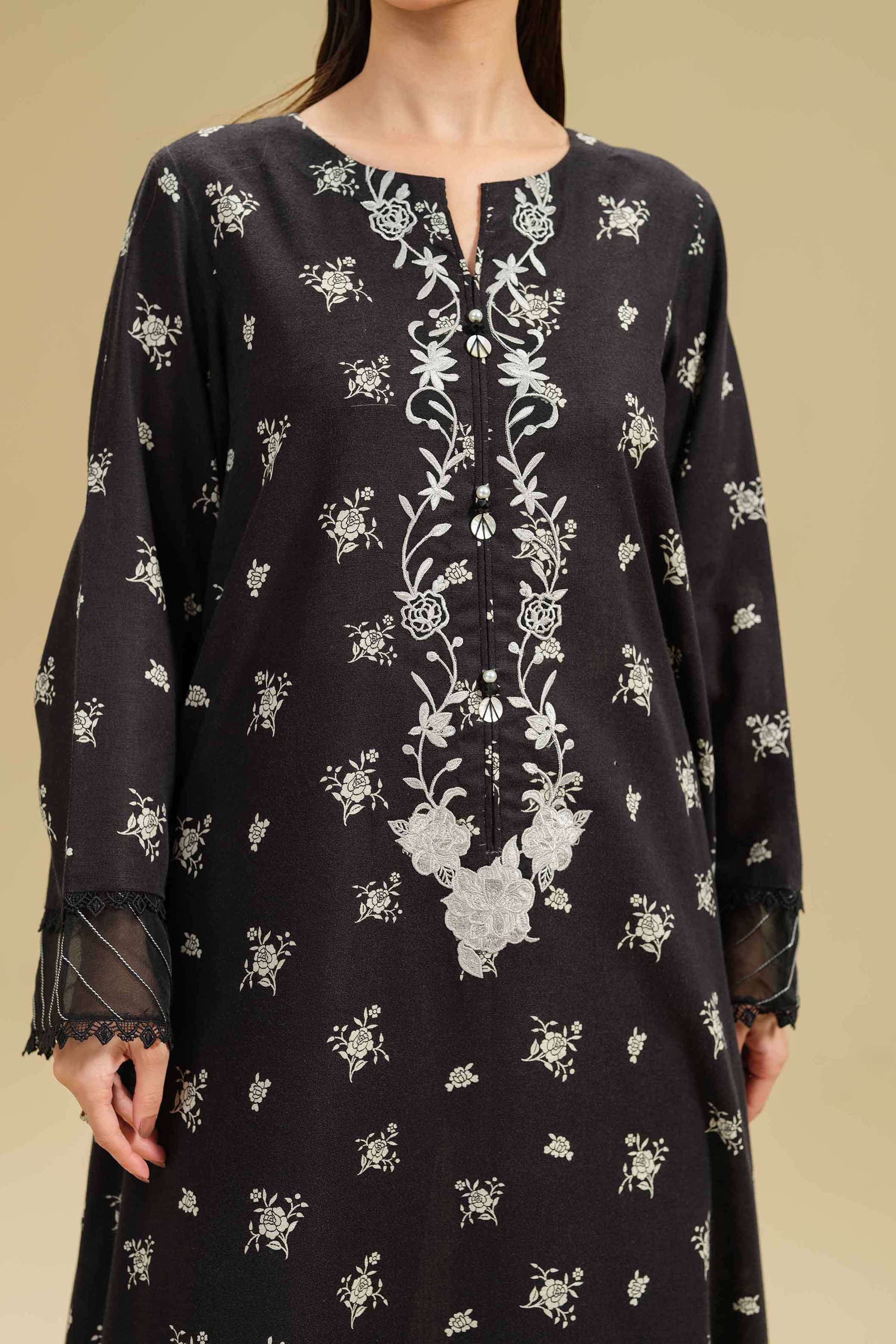 3 Piece - Printed Embroidered Suit - 42404638