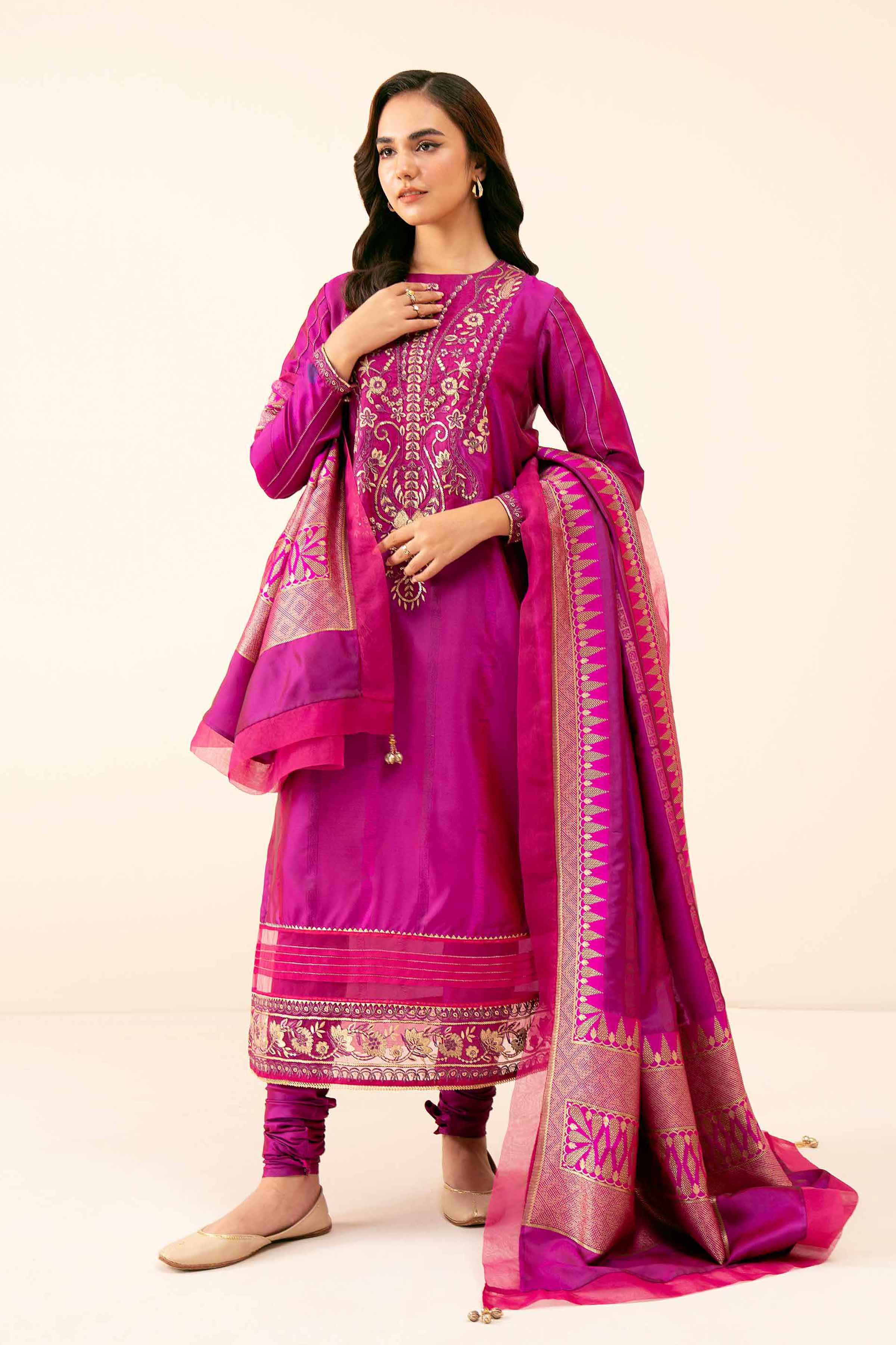 3 Piece - Yarn Dyed Jacquard Embroidered Suit - 42404645