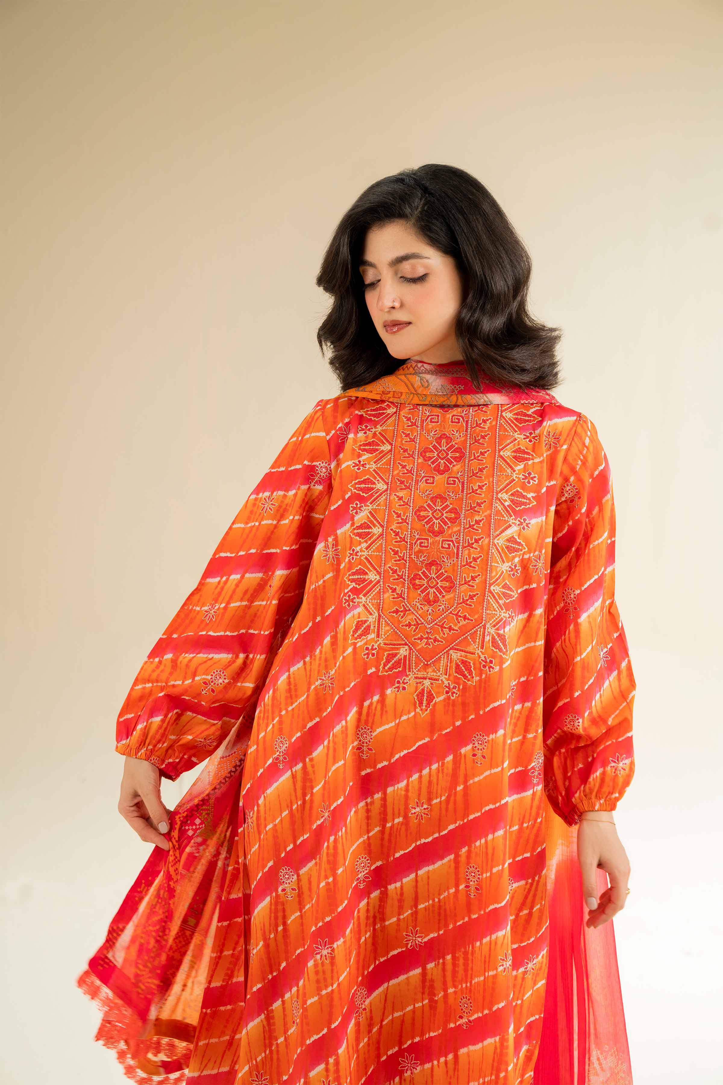 3 Piece - Printed Embroidered Suit - 42501081