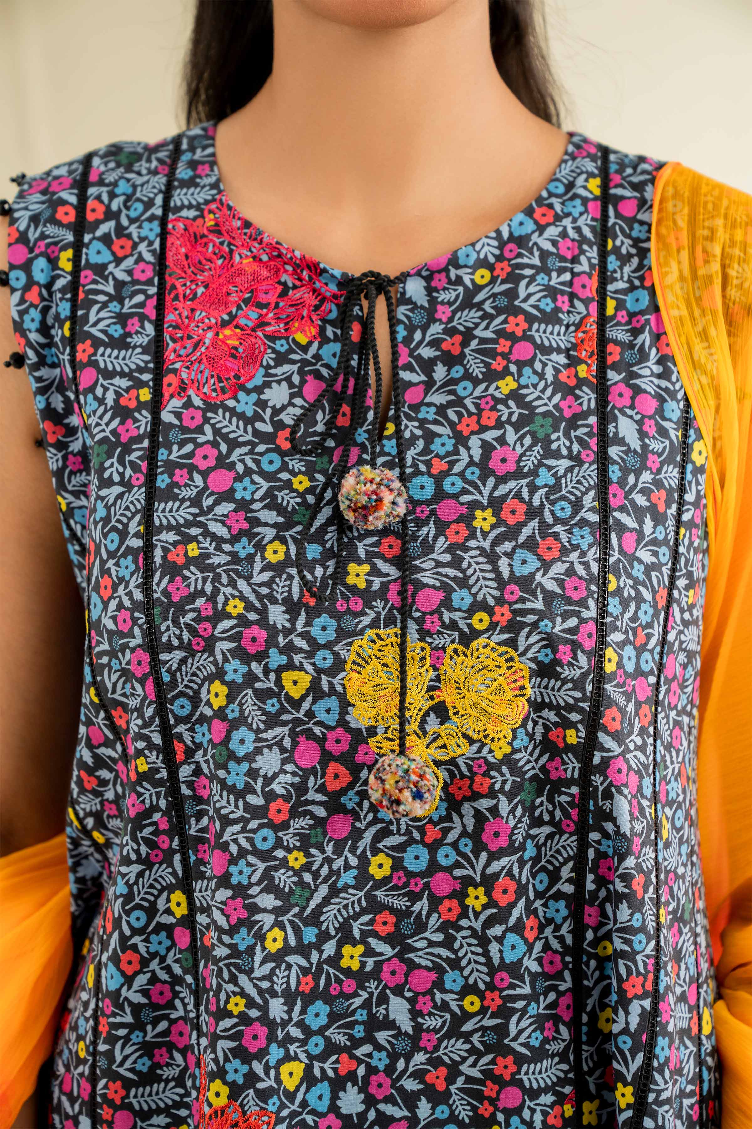 3 Piece - Printed Embroidered Suit - 42501087