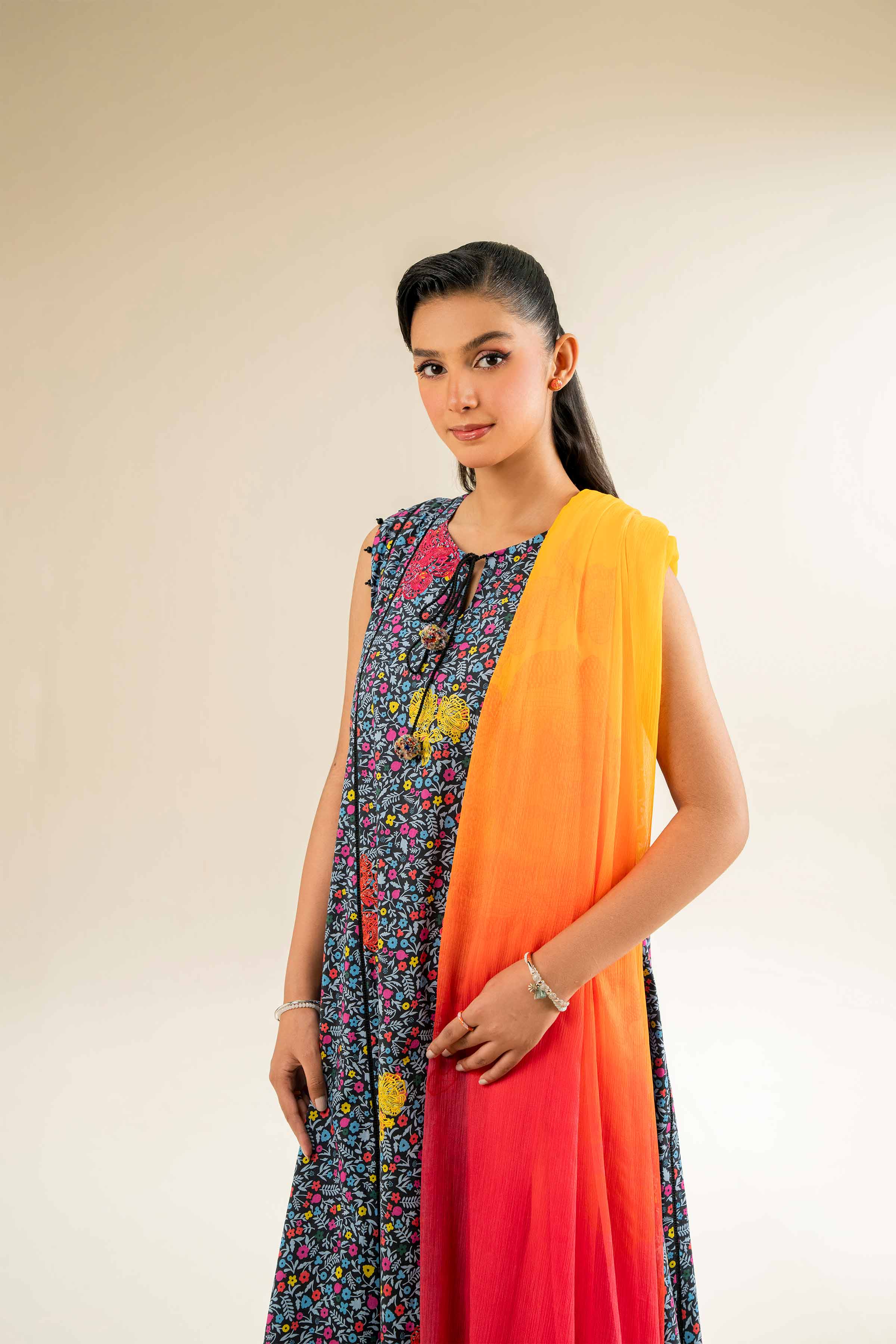 3 Piece - Printed Embroidered Suit - 42501087
