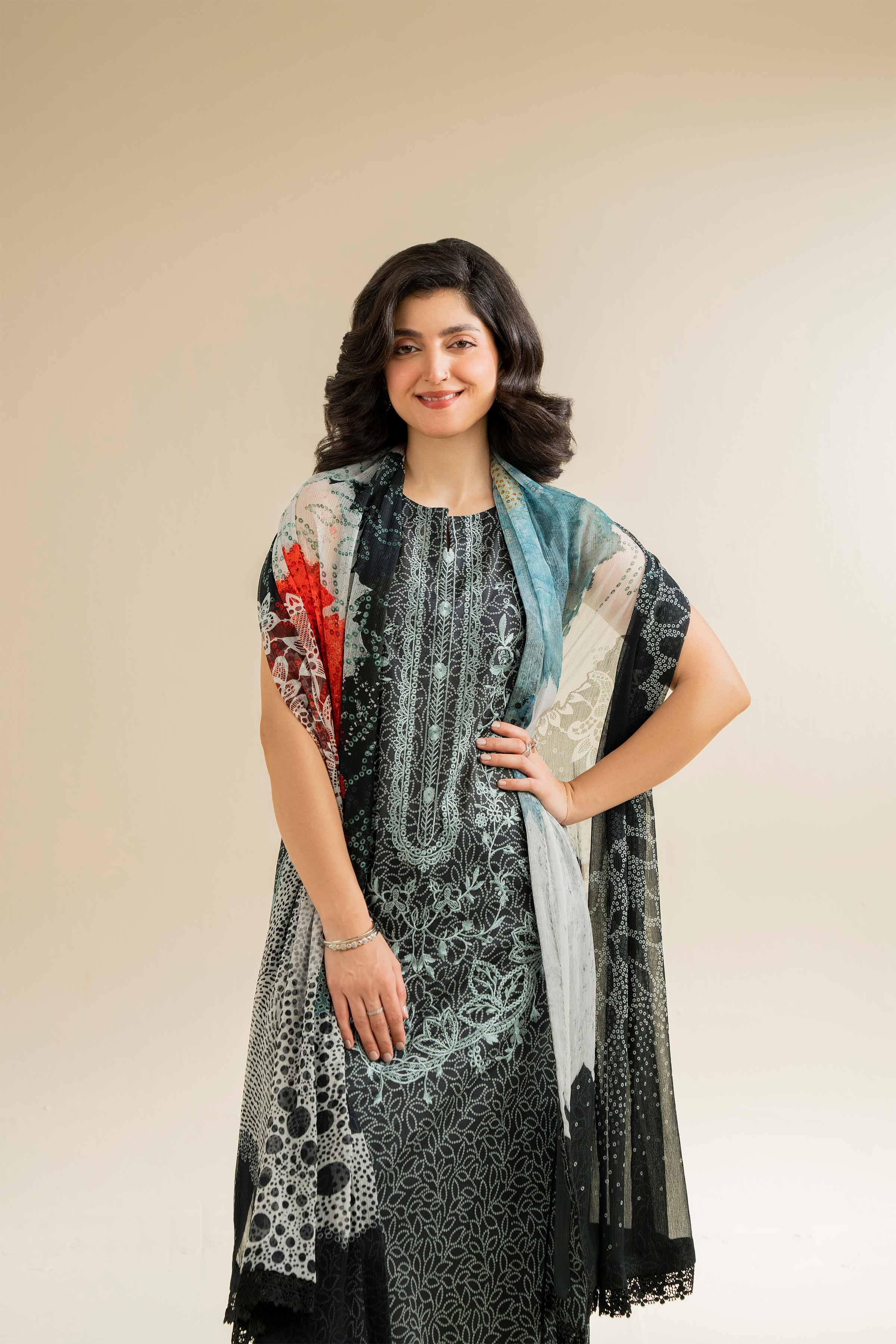 3 Piece - Printed Embroidered Suit - 42501090
