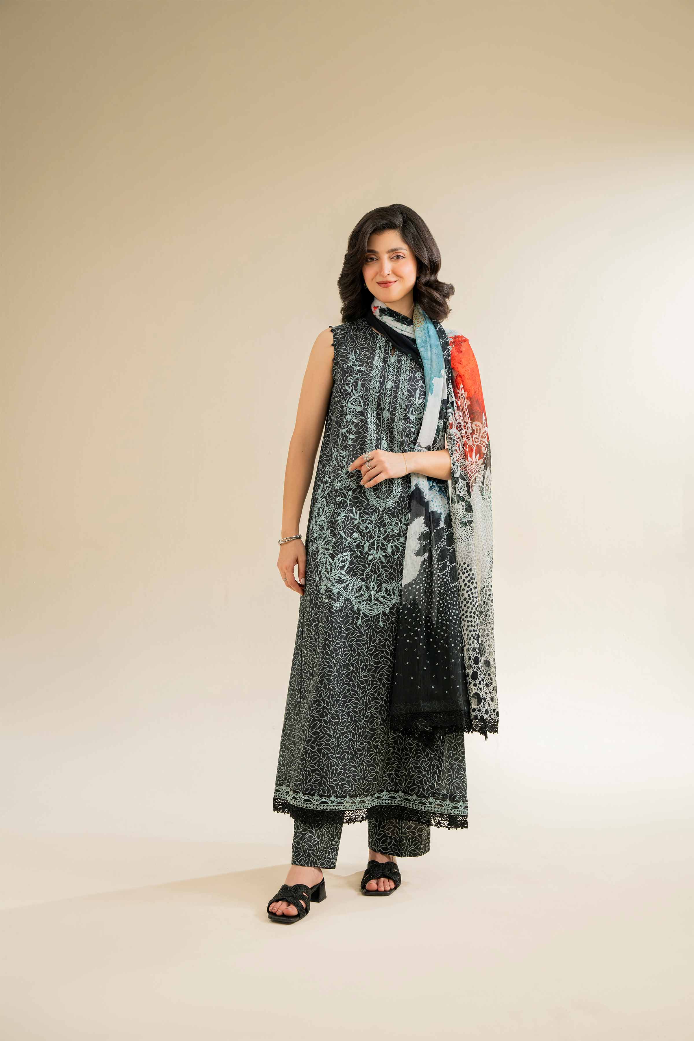 3 Piece - Printed Embroidered Suit - 42501090
