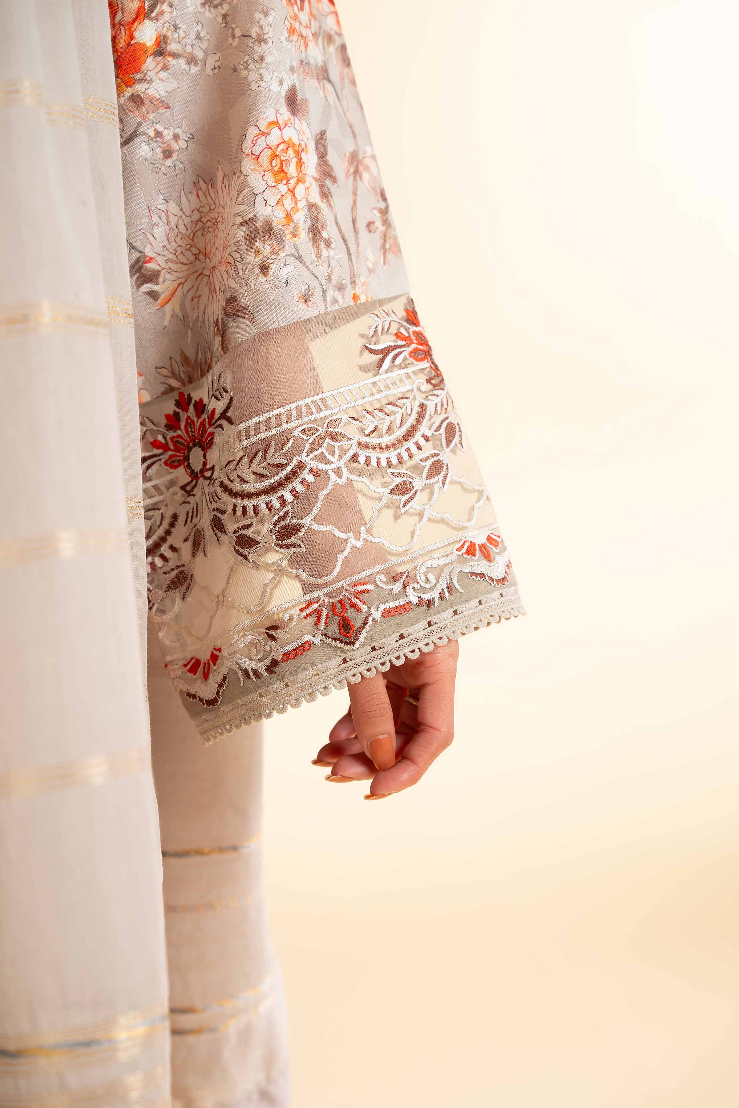 3 Piece - Digital Printed Jacquard Embroidered Suit - 42501297