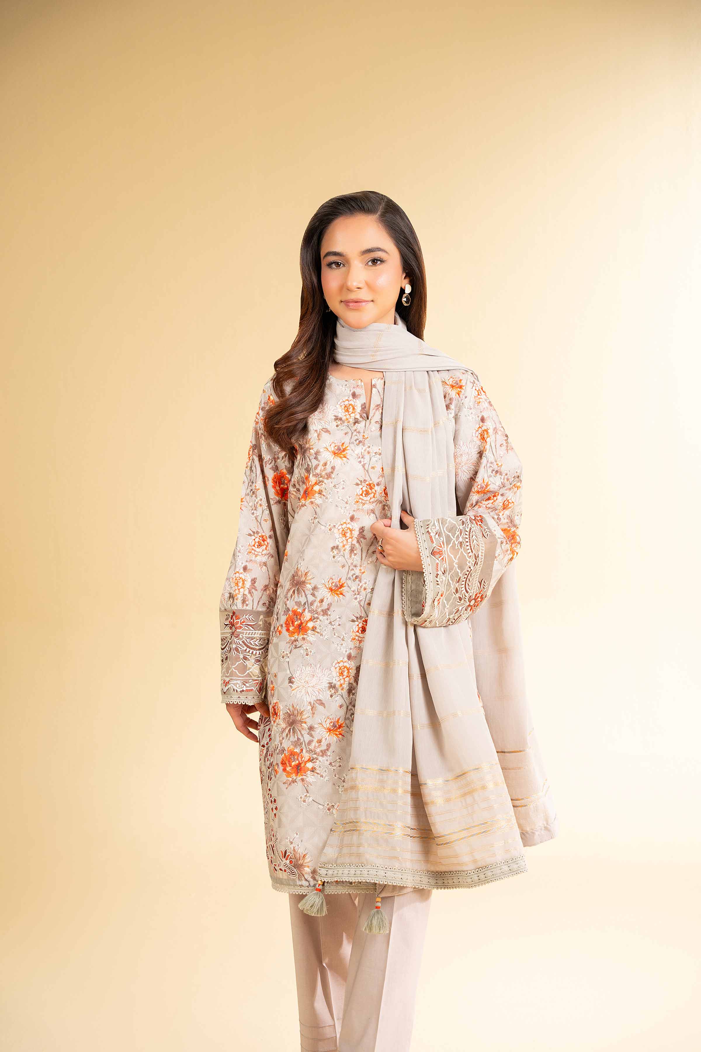3 Piece - Digital Printed Jacquard Embroidered Suit - 42501297