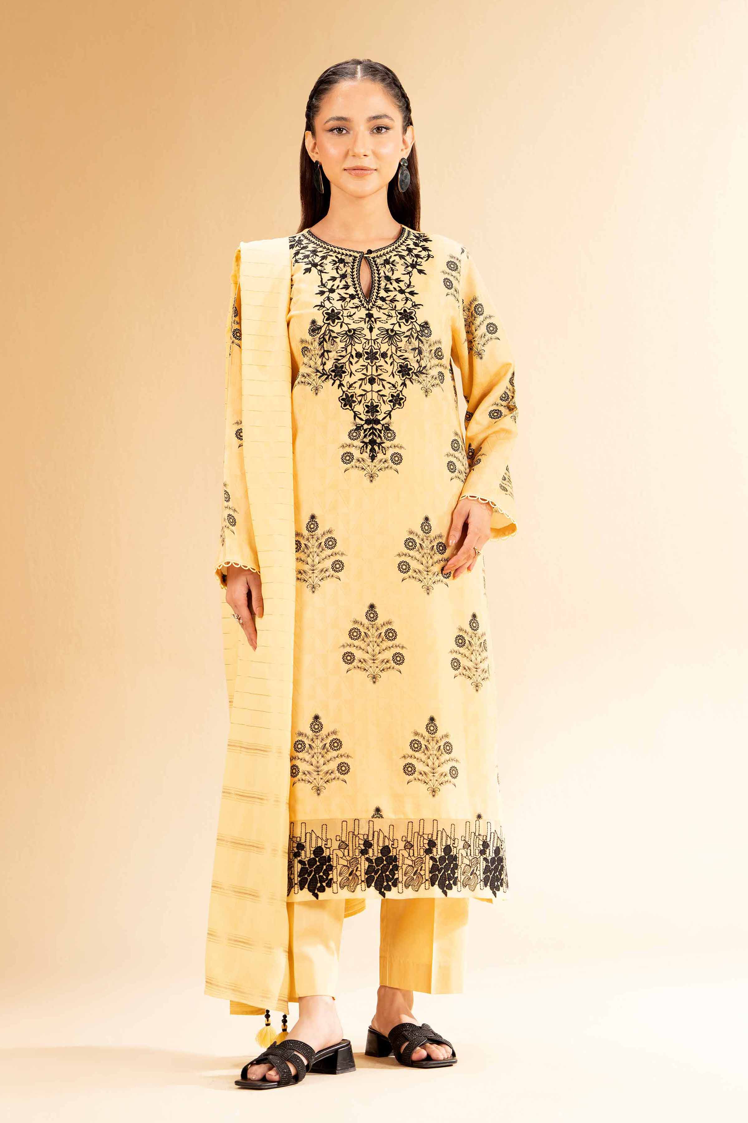 3 Piece - Digital Printed Jacquard Embroidered Suit - 42501299