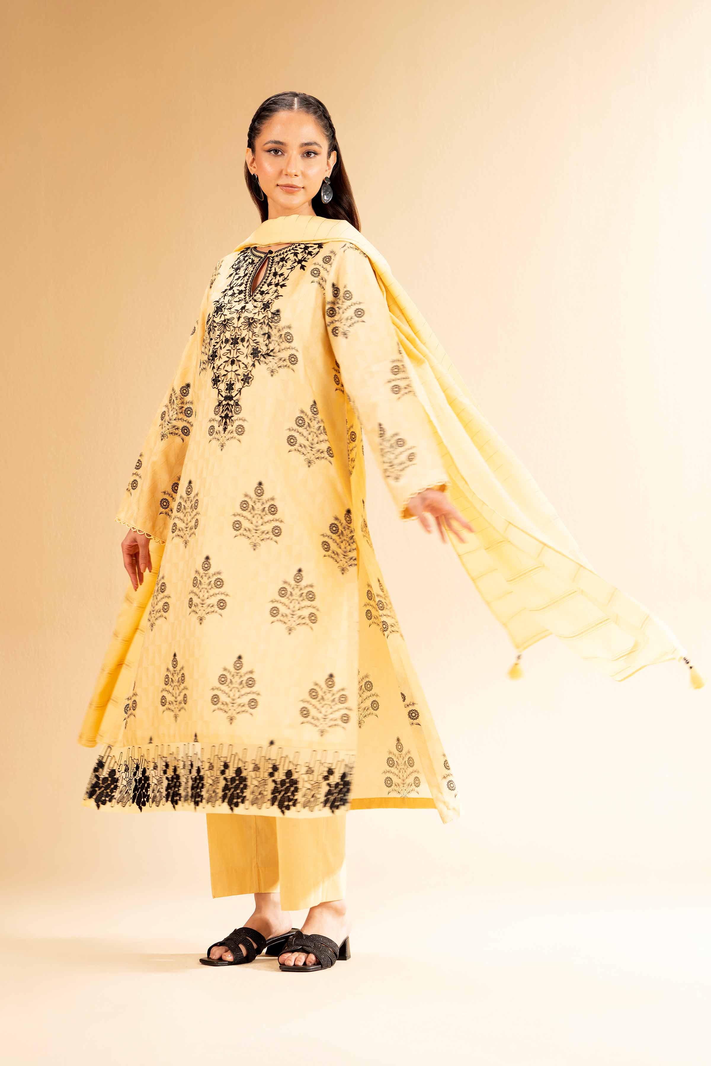 3 Piece - Digital Printed Jacquard Embroidered Suit - 42501299