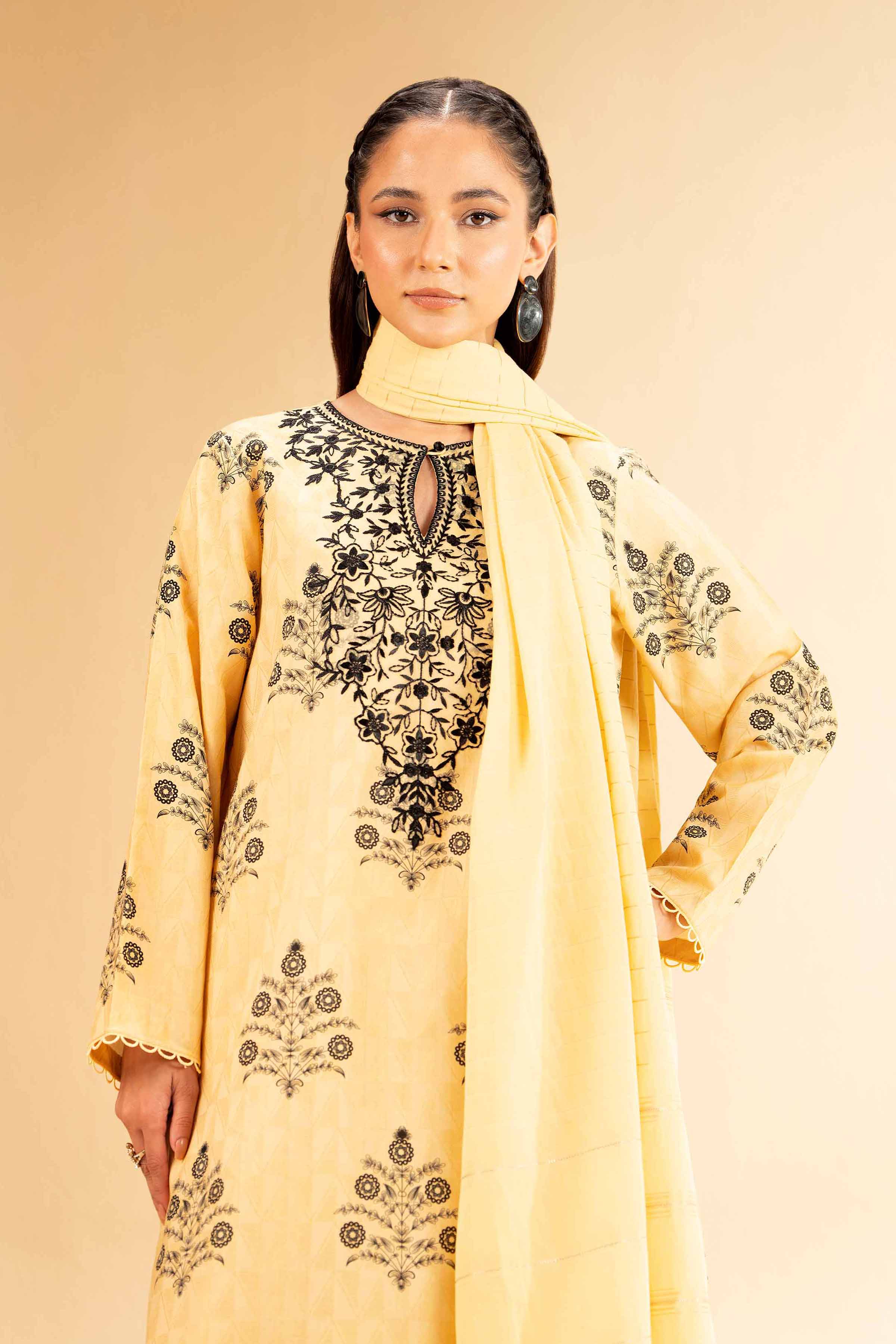 3 Piece - Digital Printed Jacquard Embroidered Suit - 42501299
