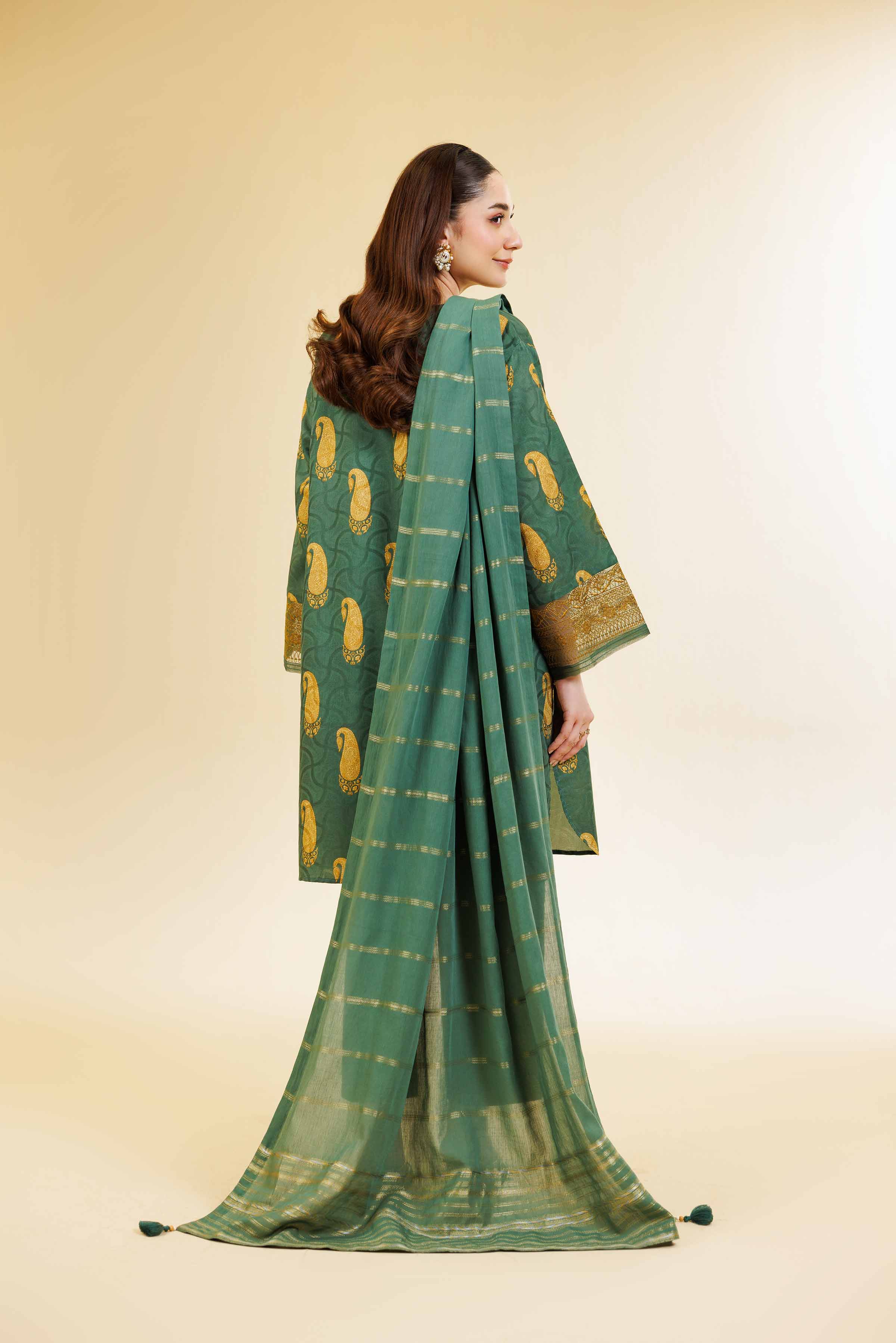 3 Piece - Digital Printed Jacquard Embroidered Suit - 42501302