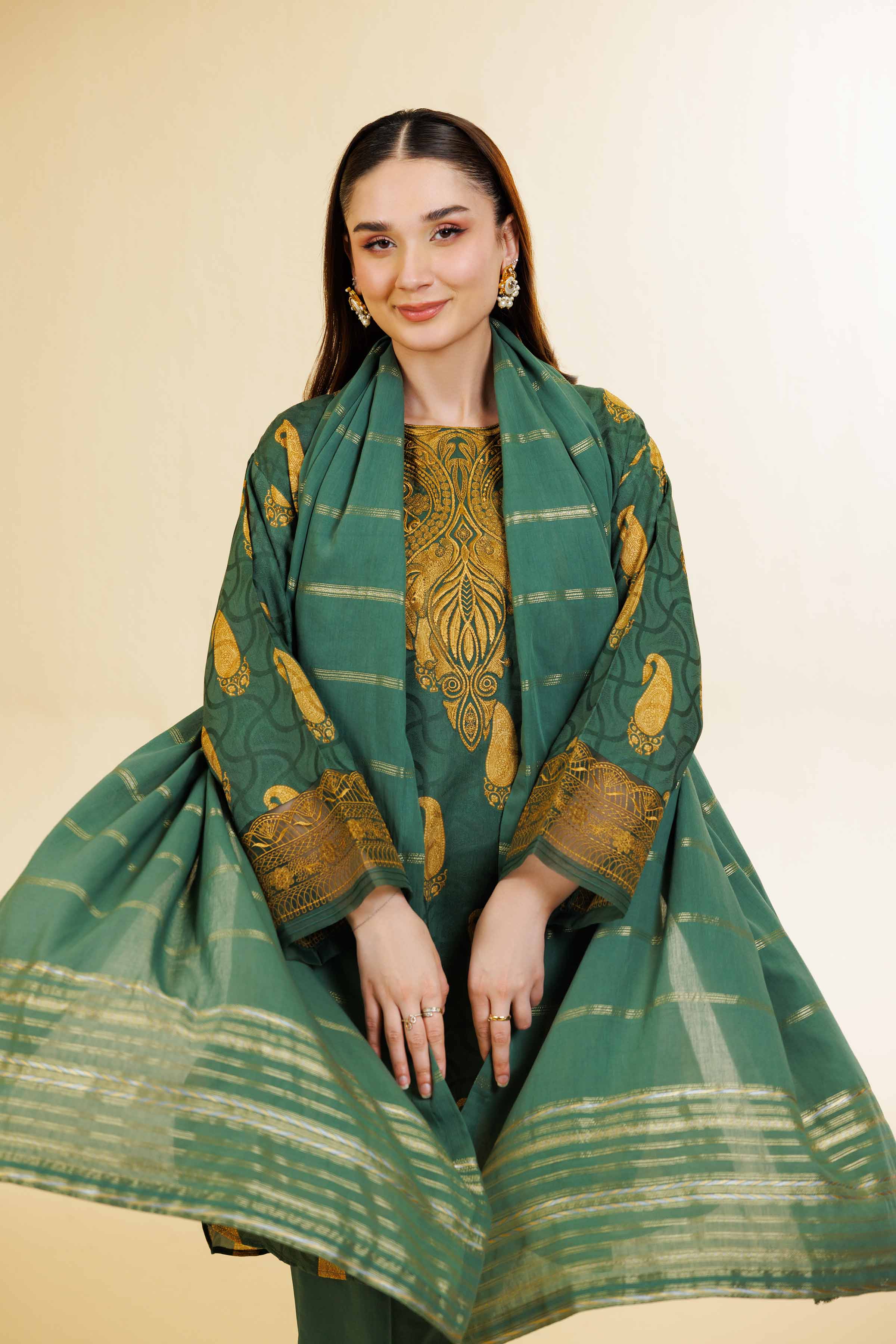 3 Piece - Digital Printed Jacquard Embroidered Suit - 42501302