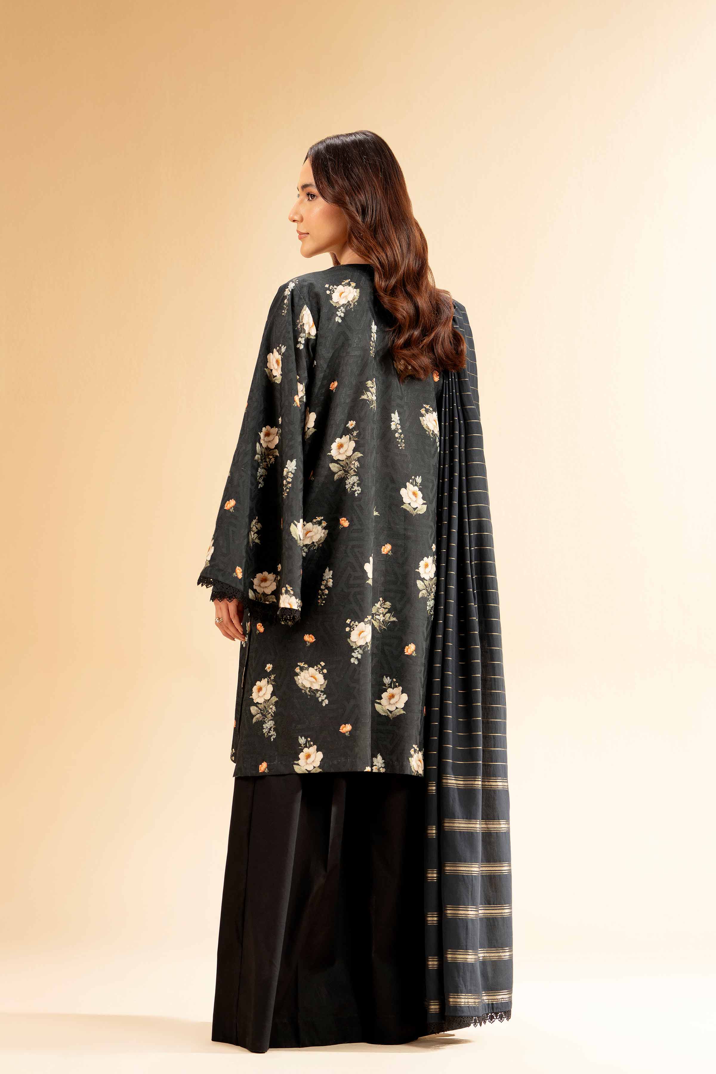 3 Piece - Digital Printed Jacquard Embroidered Suit - 42501305