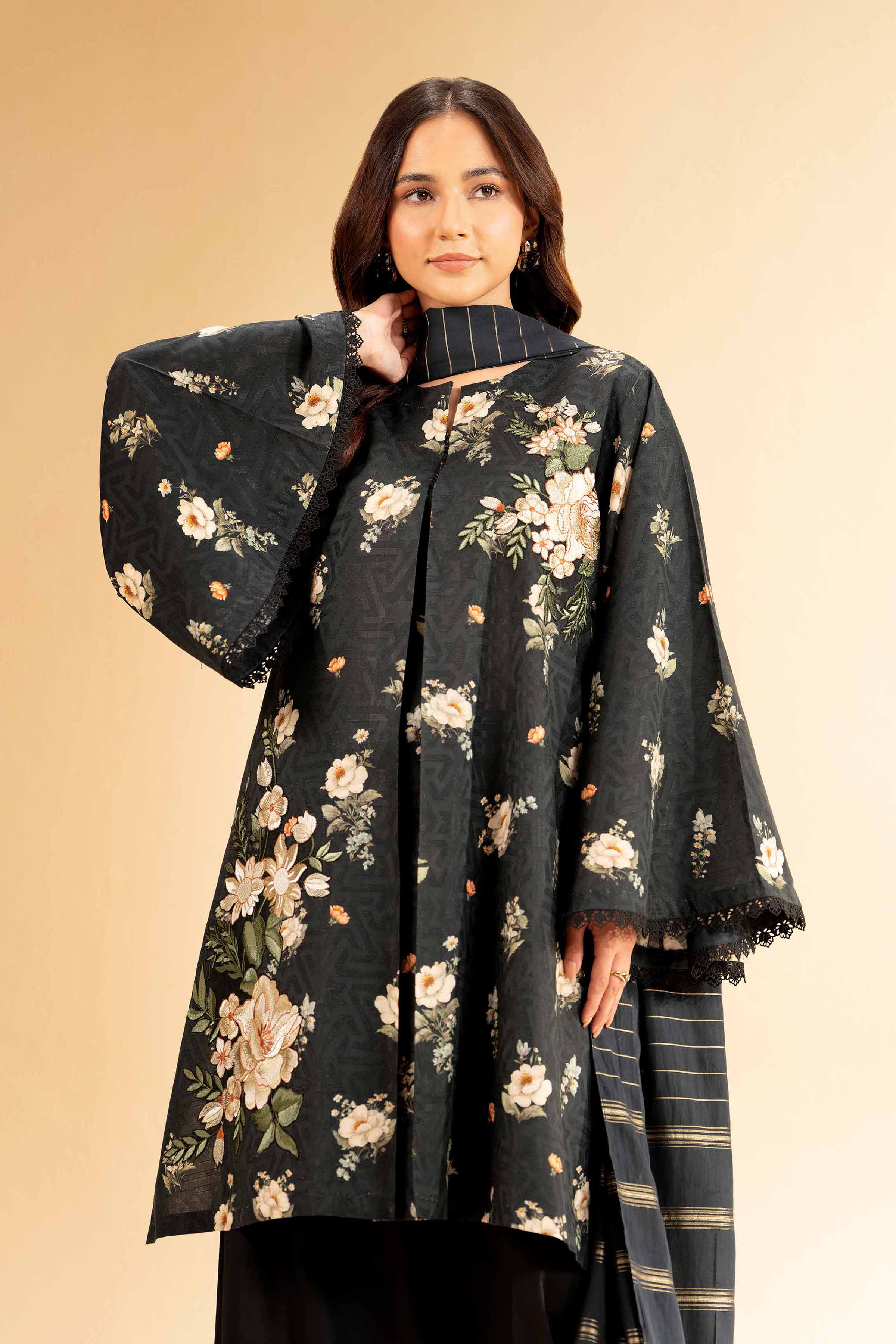 3 Piece - Digital Printed Jacquard Embroidered Suit - 42501305