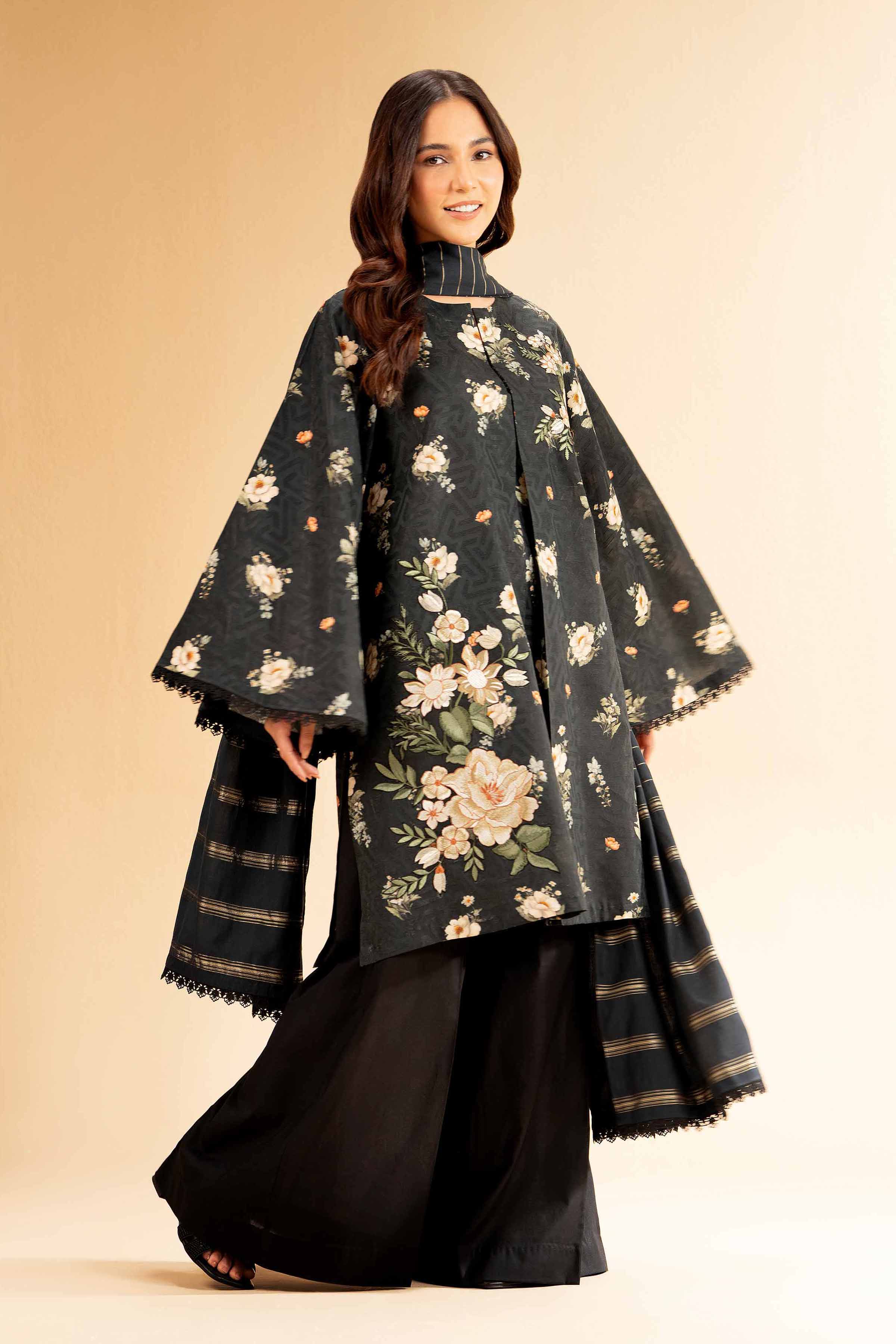 3 Piece - Digital Printed Jacquard Embroidered Suit - 42501305