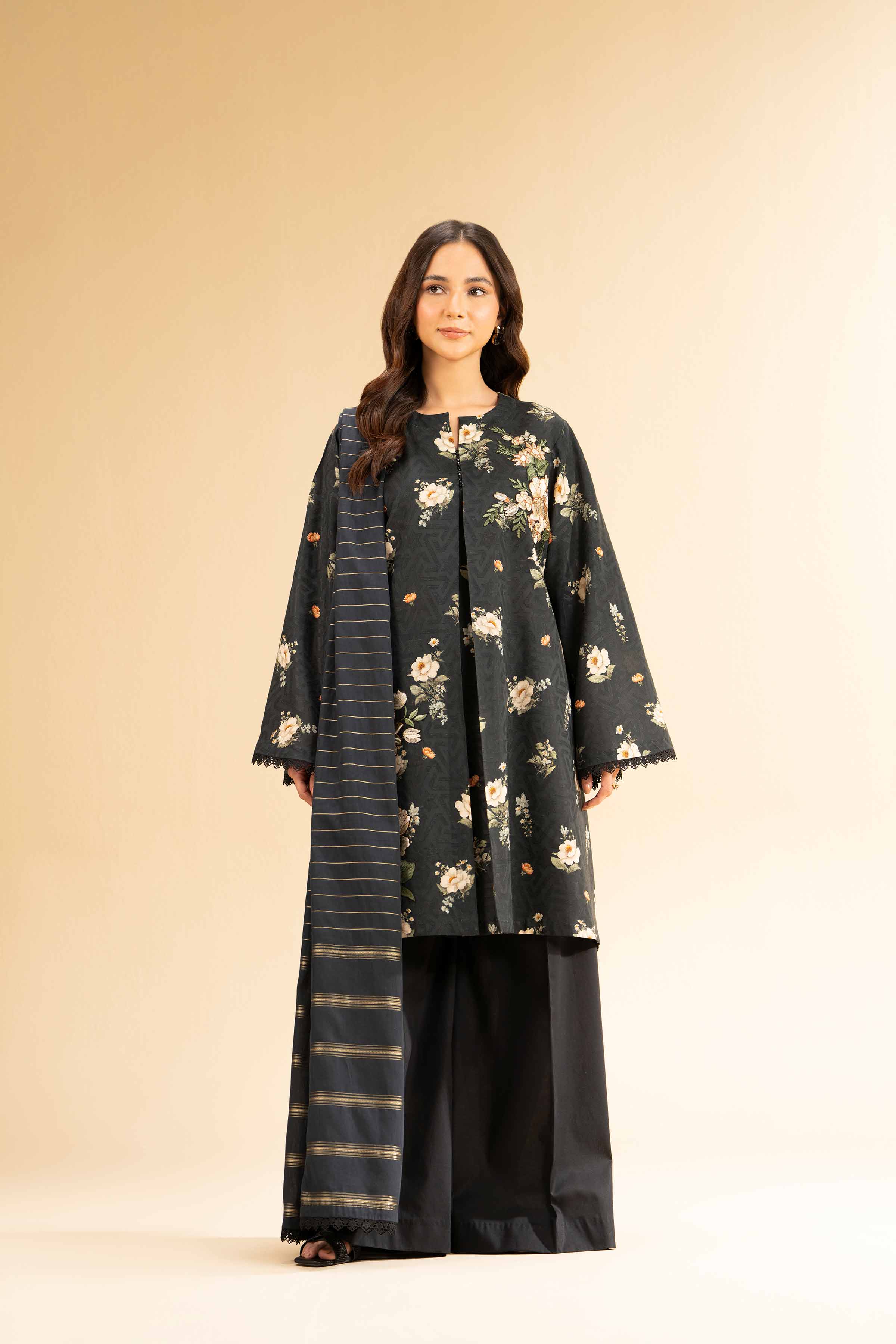 3 Piece - Digital Printed Jacquard Embroidered Suit - 42501305