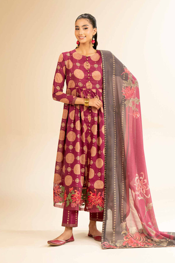 3 Piece - Printed Embroidered Suit - 42501315